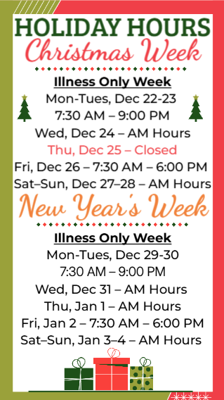 Christmas/New Year’s Holiday Hours