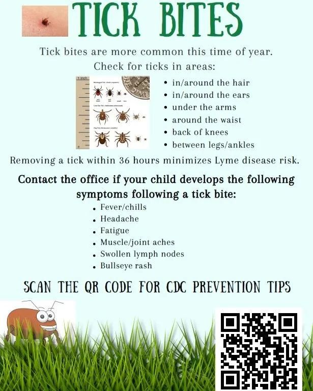 🚨 Tick Season Reminder 🚨
This is the time of year when we start seeing a big increase in tick bites. If you&rsquo;re spending time outdoors, whether it&rsquo;s hiking, gardening, or just walking the dog, please take a moment to review the informati