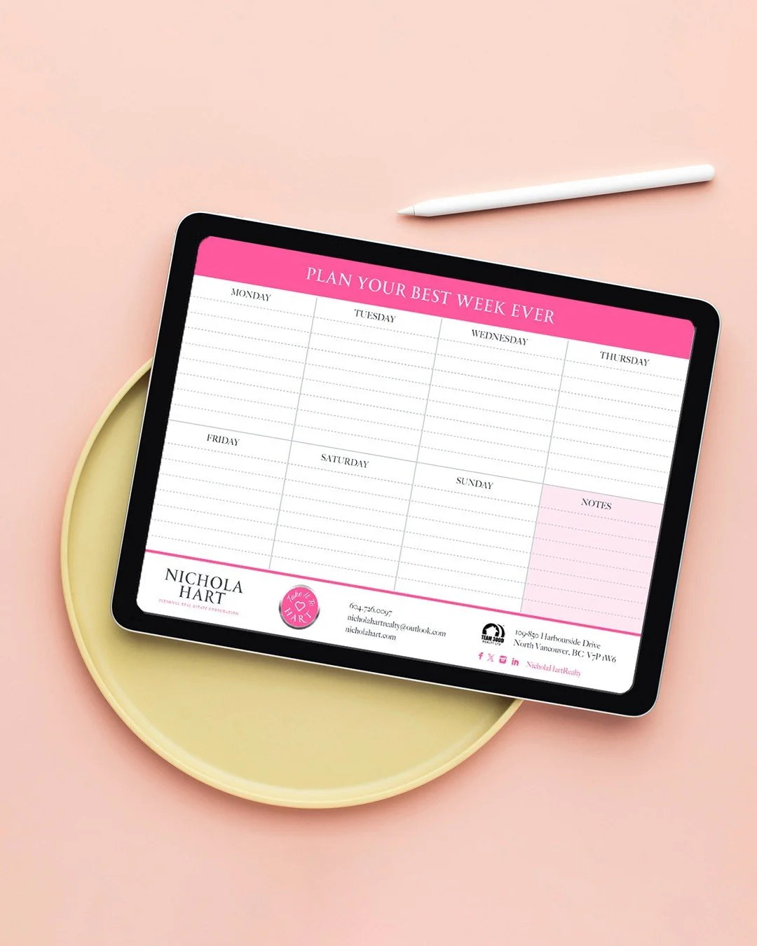 DESK NOTEPAD DESIGN
I love this custom paper mousepad I created for nicholahartrealty instead of a typical notepad design. I find them way more useful and easily branded to my clients needs. They are more likely to be used, seen and a great reminder 