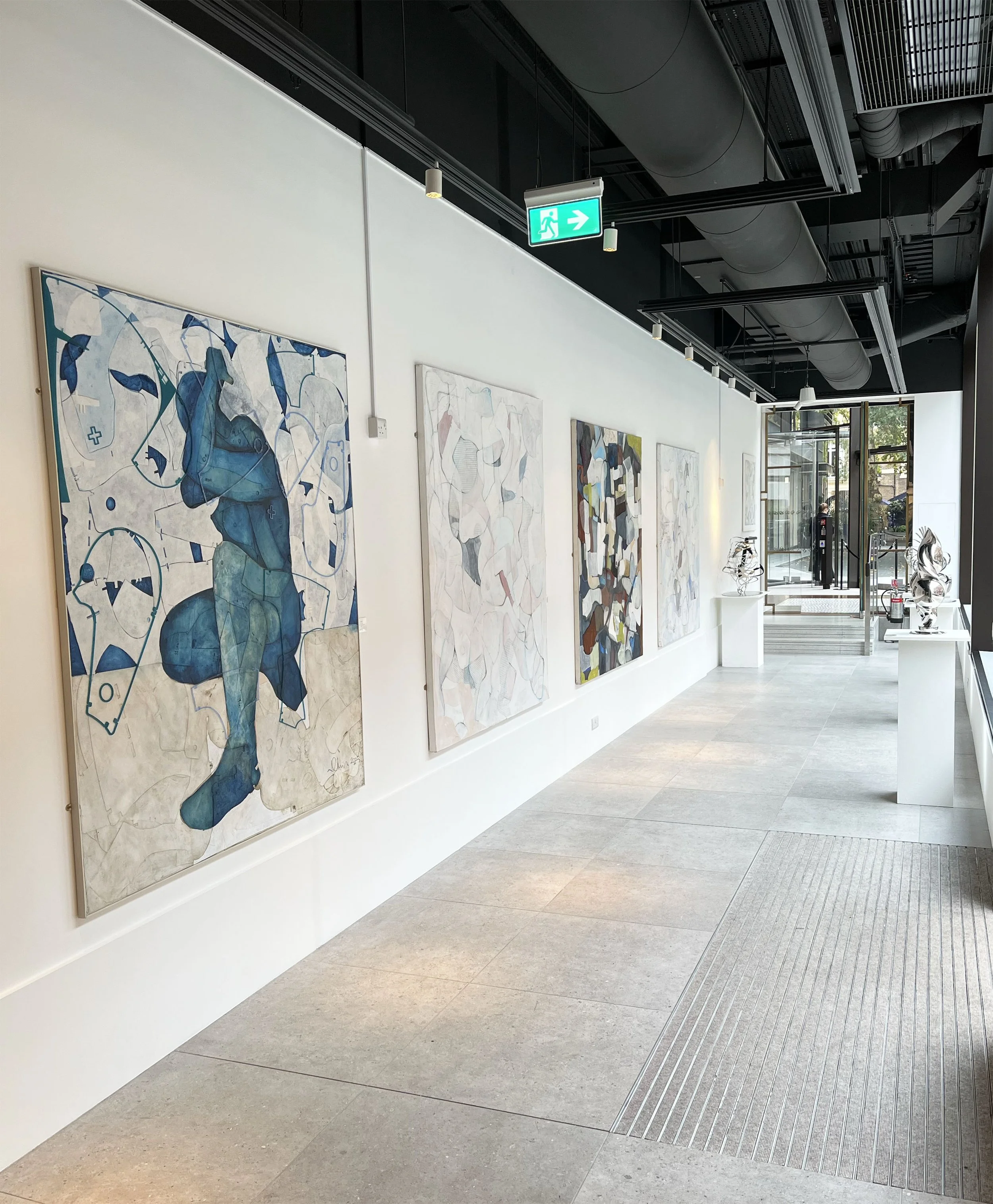 Installation view of an exhibition at the Nobu Hotel London Portman Square