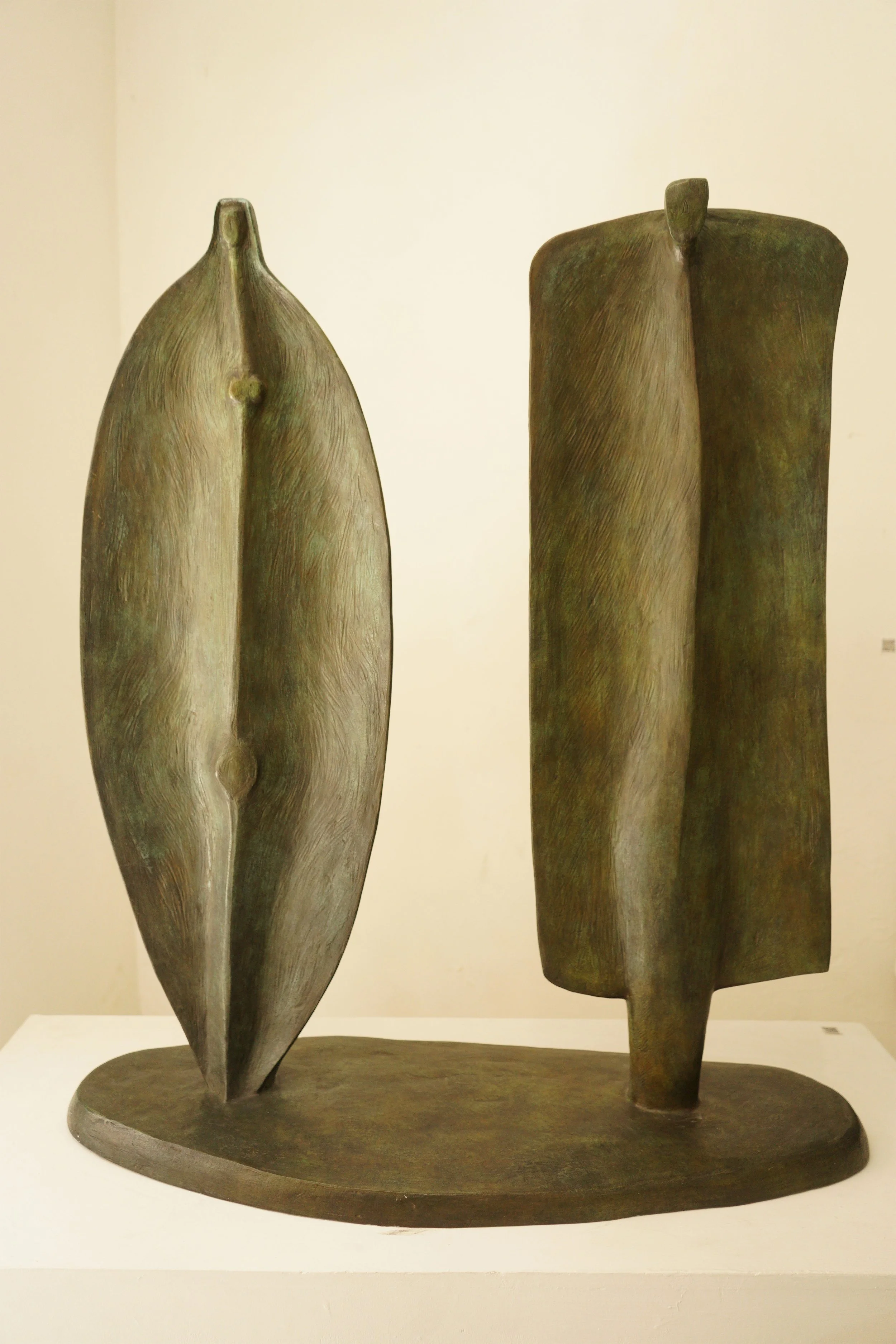 'Two Earth Guardians' .
Foundry bronze (Edition of 8) .
Height - 99cm .
Width - 86cm .
Depth - 32cm .
POA