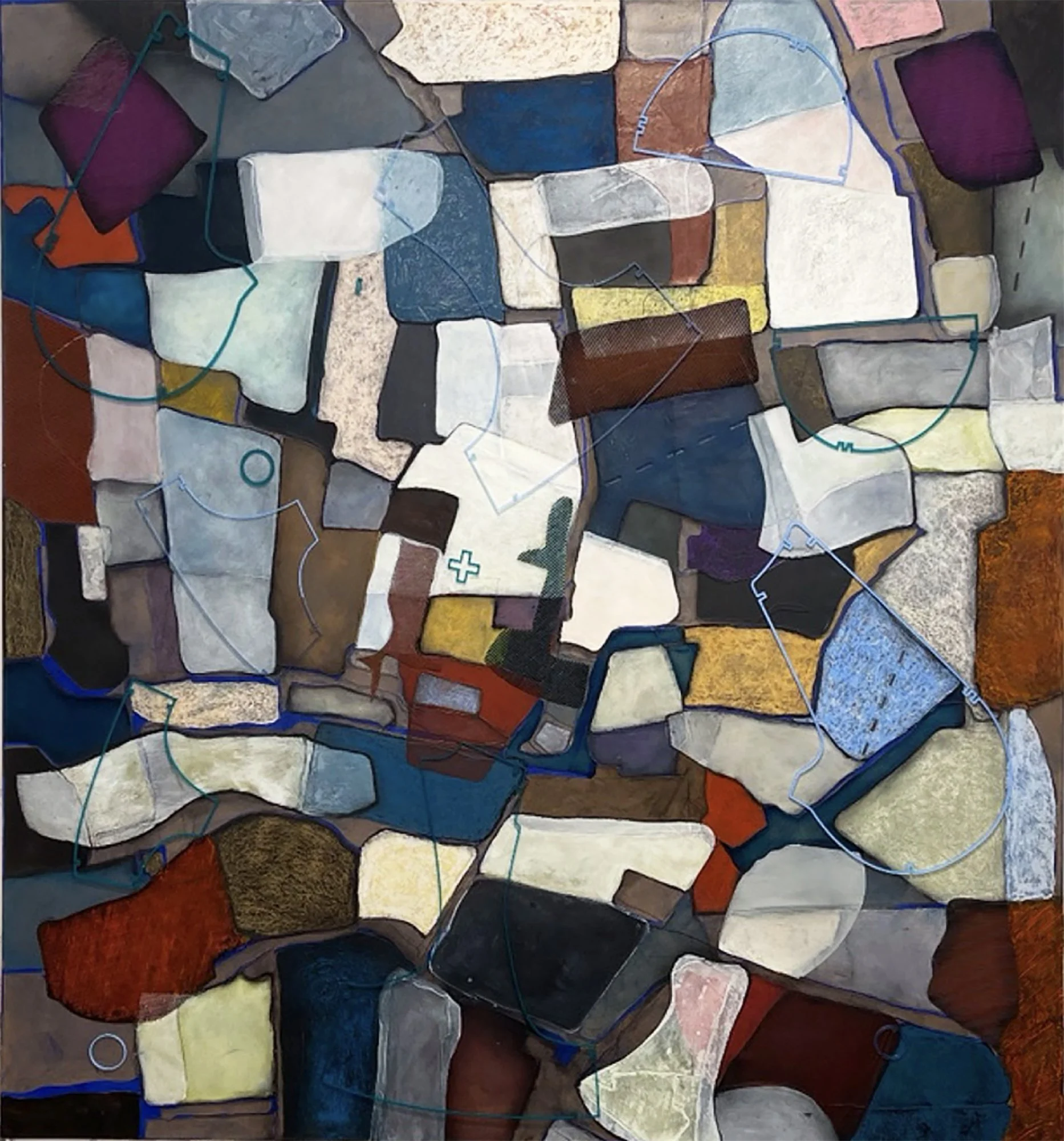 'Forms in Coagulating Solutions' .
Mixed media and collage on canvas .
Height - 184cm .
Width - 165cm .
POA
