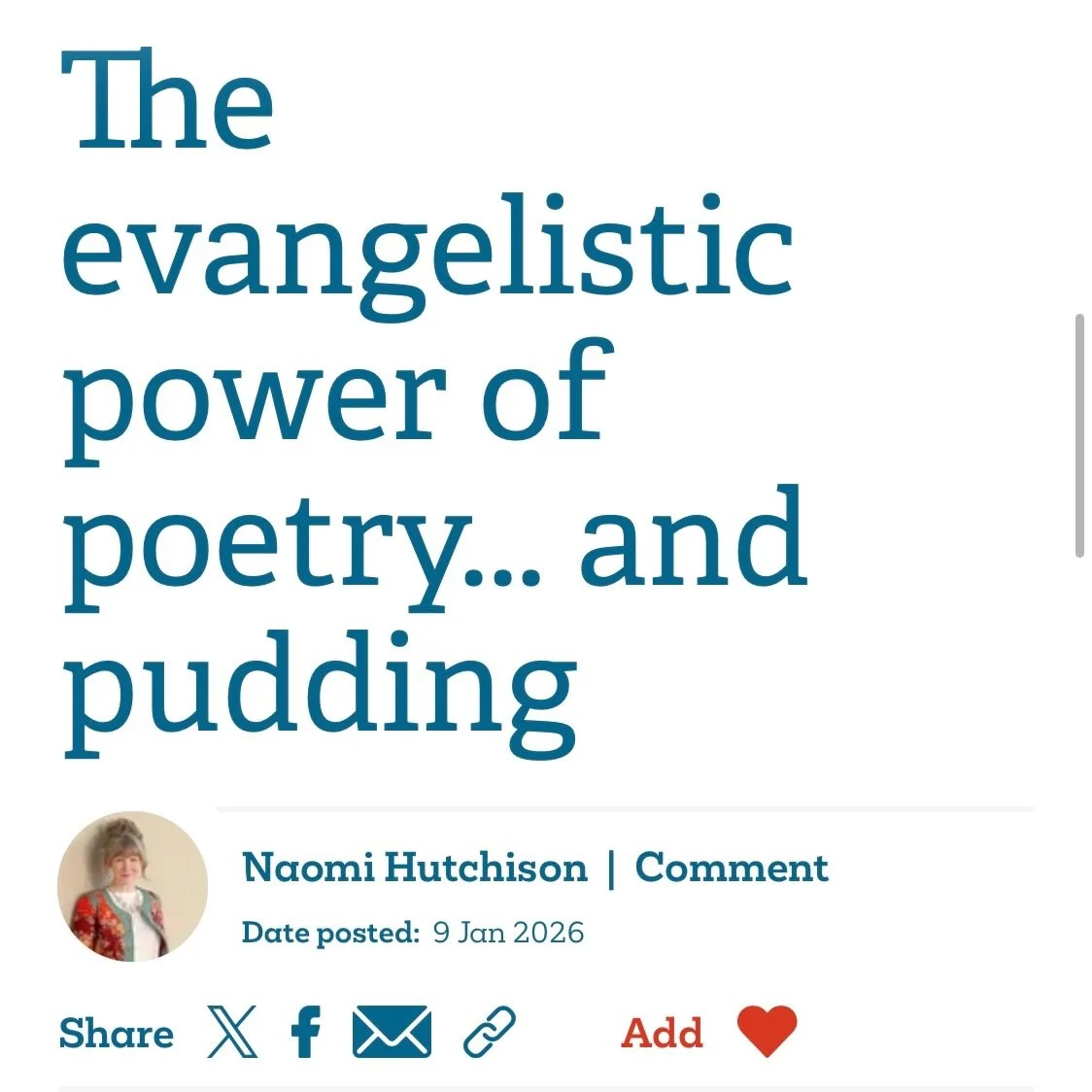 I wrote an article for @evangelicalsnow about a women&rsquo;s event we ran for our church and community, &lsquo;Poetry &amp; Puds&rsquo;. Some thoughts on using creativity as a great leveller between those of different faiths or none; creating spaces