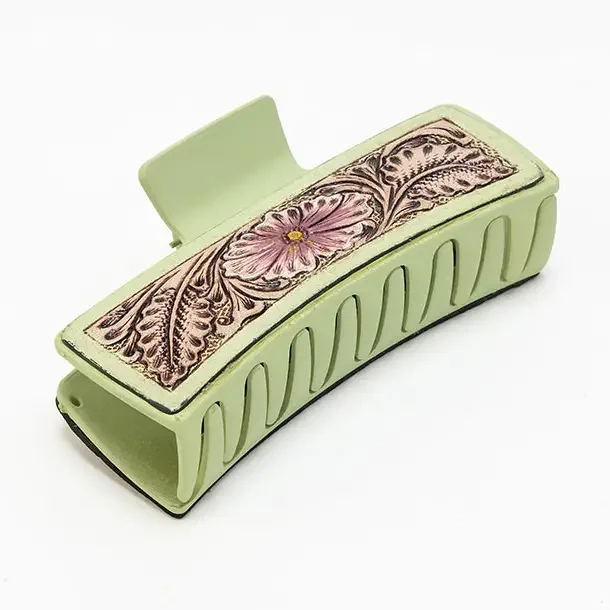 Trail Moss Handtooled Hair Clip in Olive Mocha