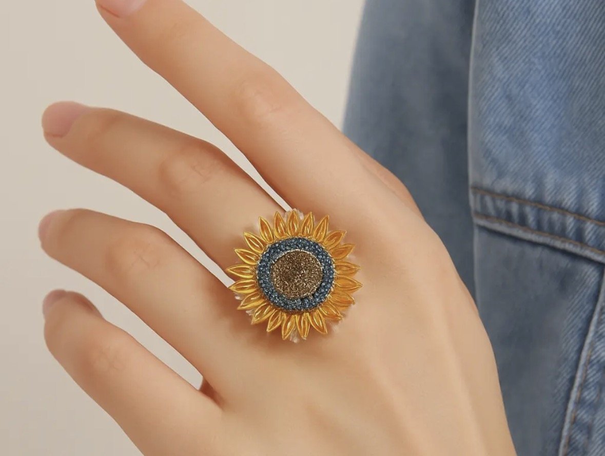 Golden Bloom Sunflower Adjustable One Size Ring