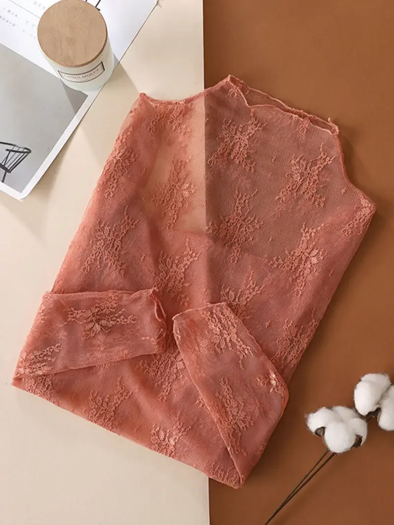 Elegant Lace Sheer T-Shirt (CARAMEL)