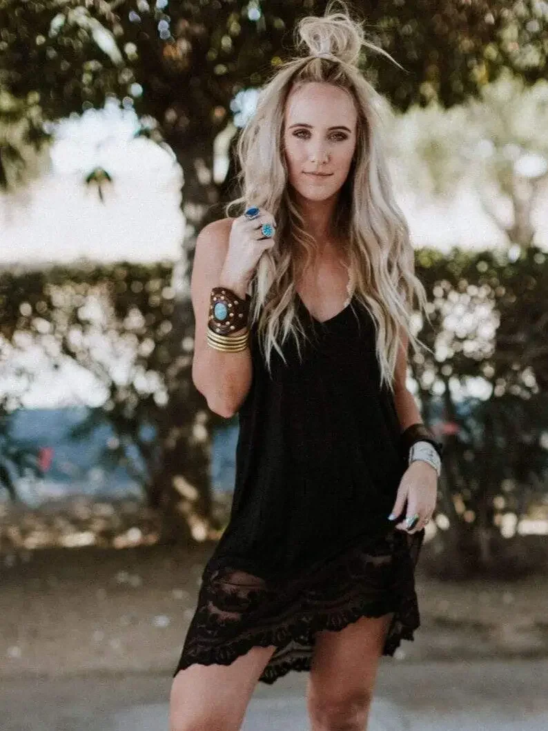 Prima Lace Hem Slip - Black