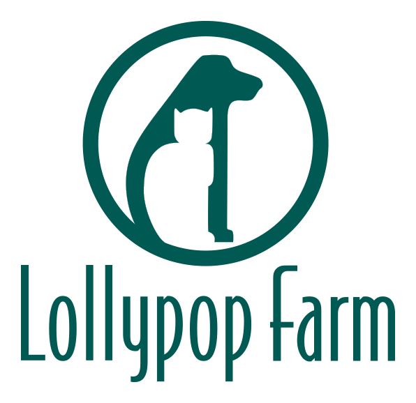 Logo for Lollipopp Farm featuring a stylized dog inside a circle above the farm name.