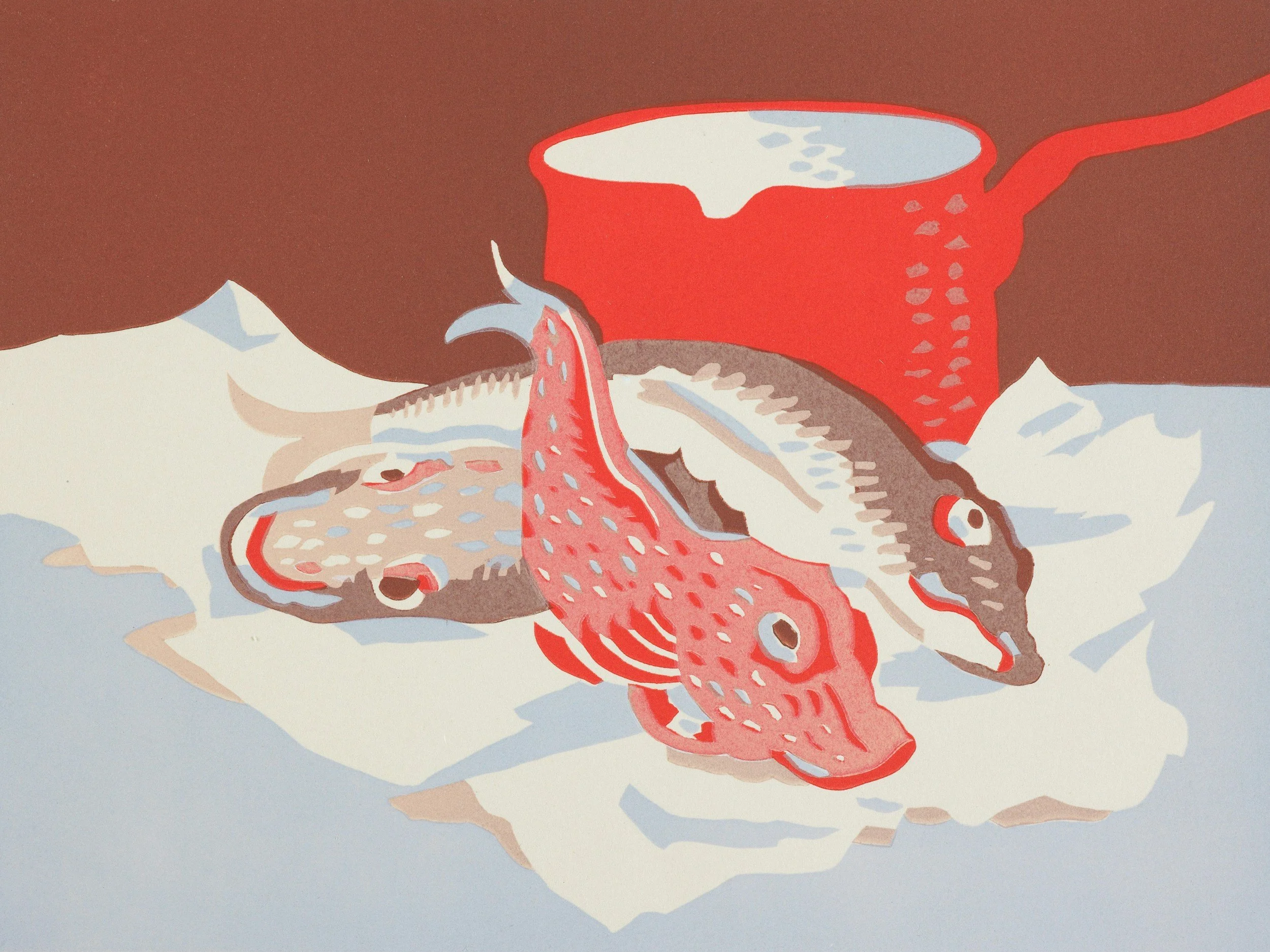painting of fish and a saucepan