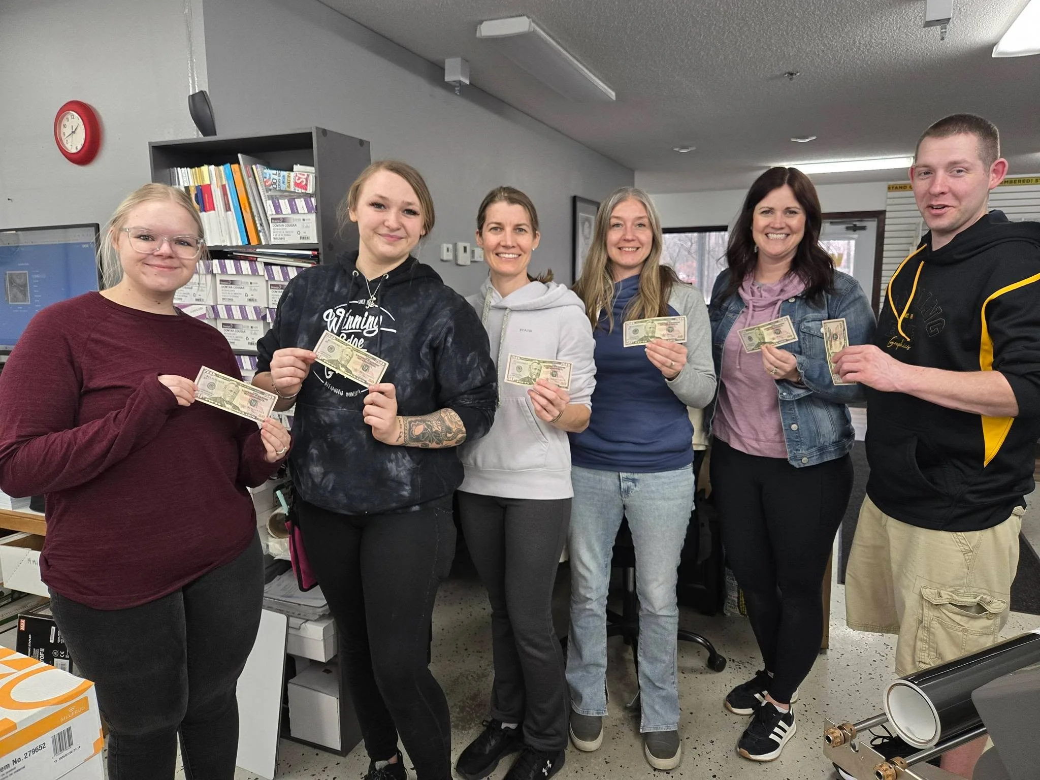 Employee Appreciation Day at Winning Edge Graphics 🍕
Pizza for lunch&hellip;$50 each for &ldquo;dessert&rdquo;&hellip;and a team that makes this place a lot of fun.

I&rsquo;m incredibly lucky to work alongside these people. Their talent, teamwork, 