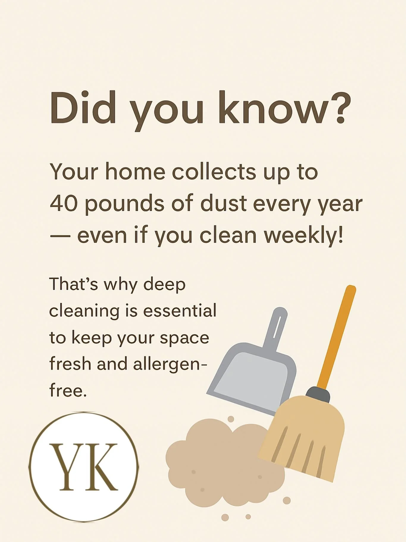Even the cleanest homes collect pounds of dust each year! 😅
Let us handle the deep clean so you can breathe easier and enjoy your space again 🧼💎

Call us today 📞 (226)339-9538
#YKLuxeliving #CleaningExperts #HealthyLiving #KWRegion #ProfessionalC