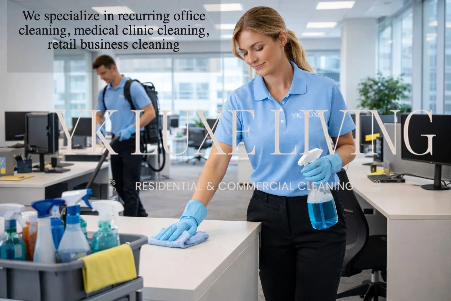 Professional Commercial Cleaning Services in Kitchener-Waterloo

YK Luxe Living provides professional commercial cleaning services in Kitchener-Waterloo for offices, clinics, retail spaces, and businesses that require consistent, high-standard cleani
