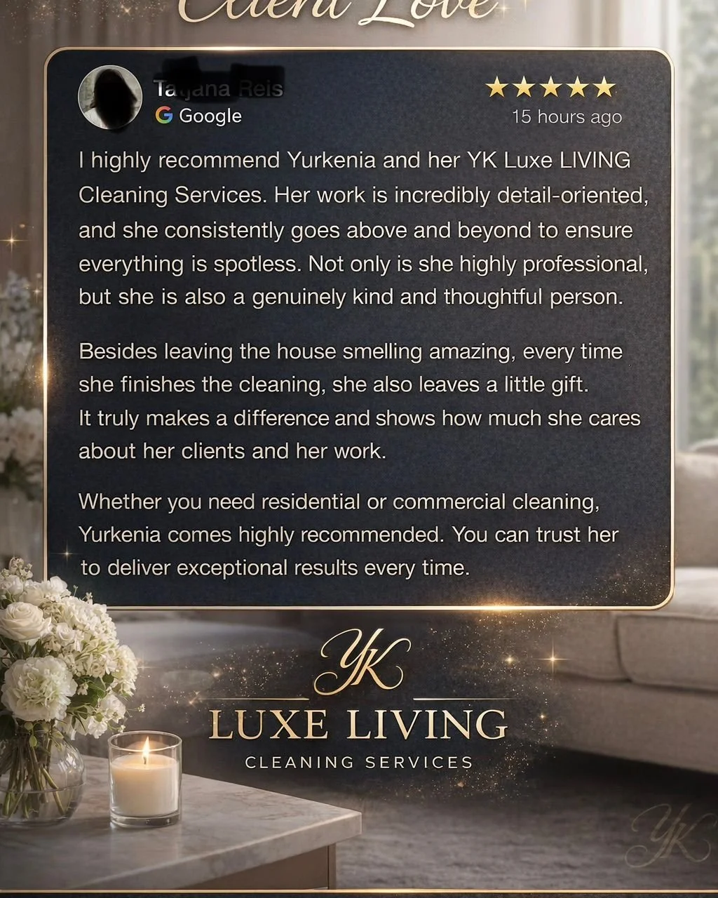 5-Star Cleaning Services in Kitchener-Waterloo

Looking for reliable, detail-oriented residential or commercial cleaning in Kitchener-Waterloo?

YK Luxe Living Inc. delivers spotless, high-quality results with a focus on care, consistency, and profes
