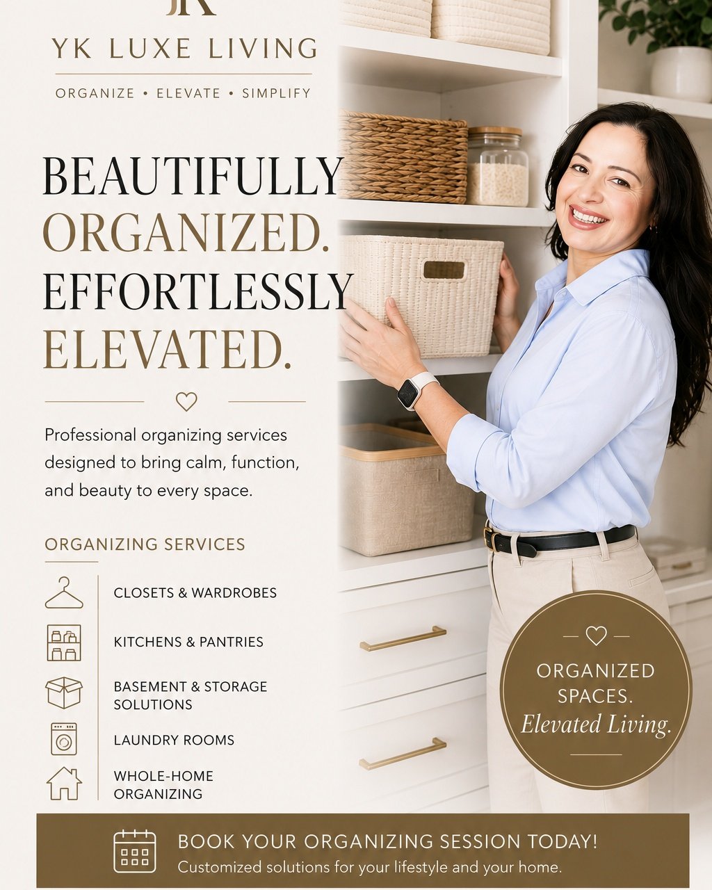 Feeling overwhelmed by clutter?

A beautifully organized home isn&rsquo;t just about looks , it saves time, reduces stress, and makes daily life easier.

YK Luxe Living offers professional home organization services in Kitchener, Waterloo, Cambridge,