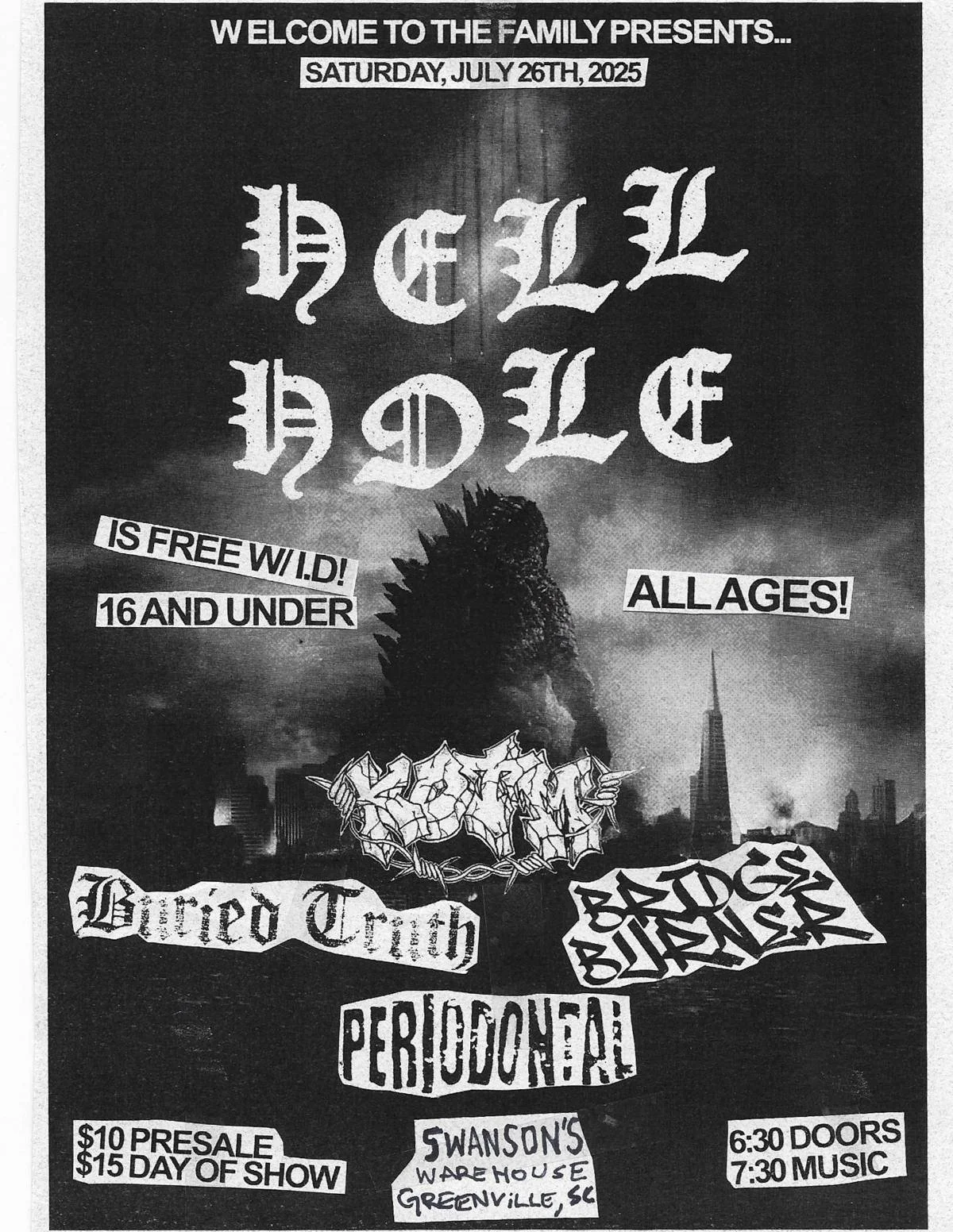 WTTF Presents : Hell Hole & King of the Monsters W/ Buried Truth, Bridge Burner, & Periodontal