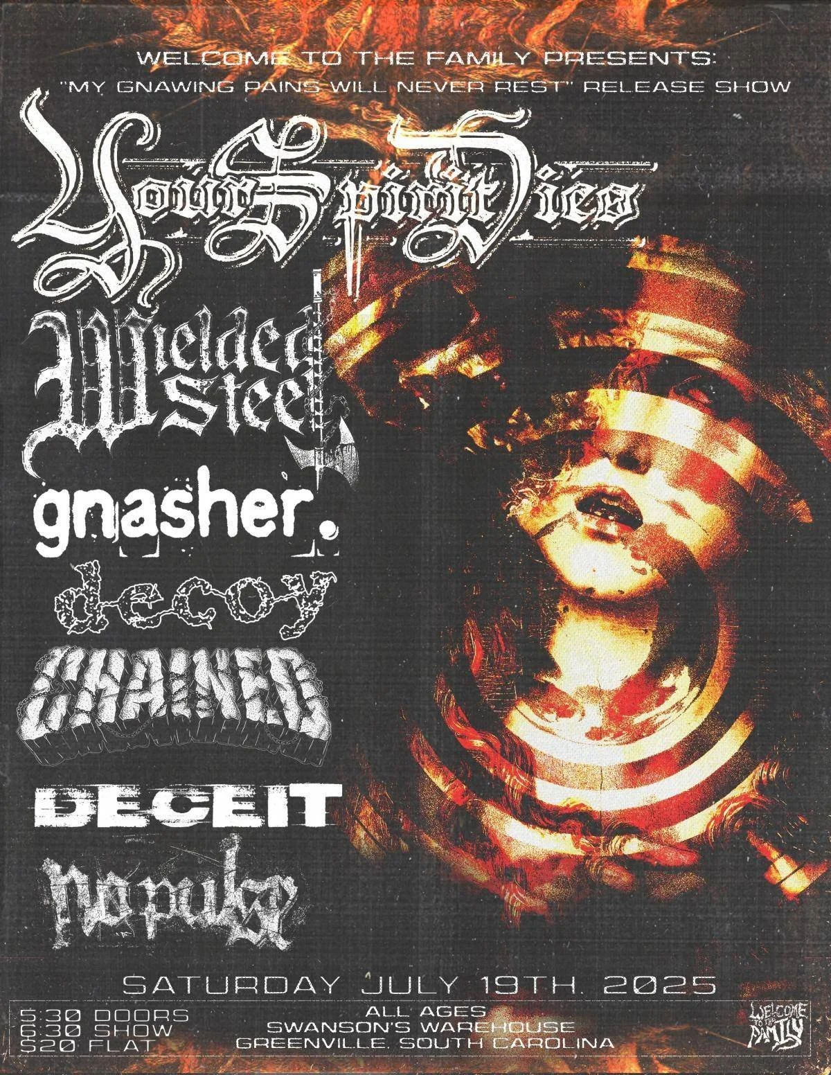 WTTF Presents : Your Spirit Dies, Wielded Steel, & Gnasher, w/ Decoy, Chained, Deceit, & No Pulse