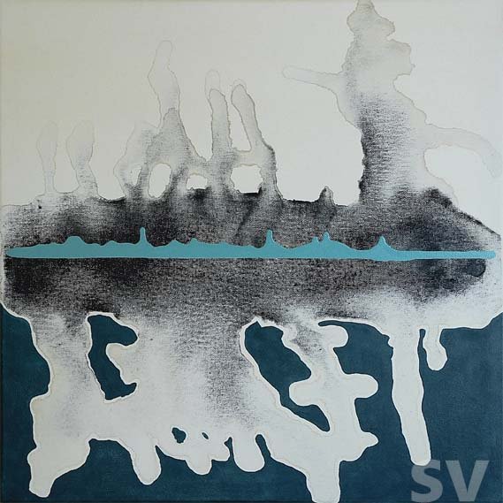 Calm in Contrast- 20" x 20" - Acrylic & oil pastel on canvas 2025 framed
