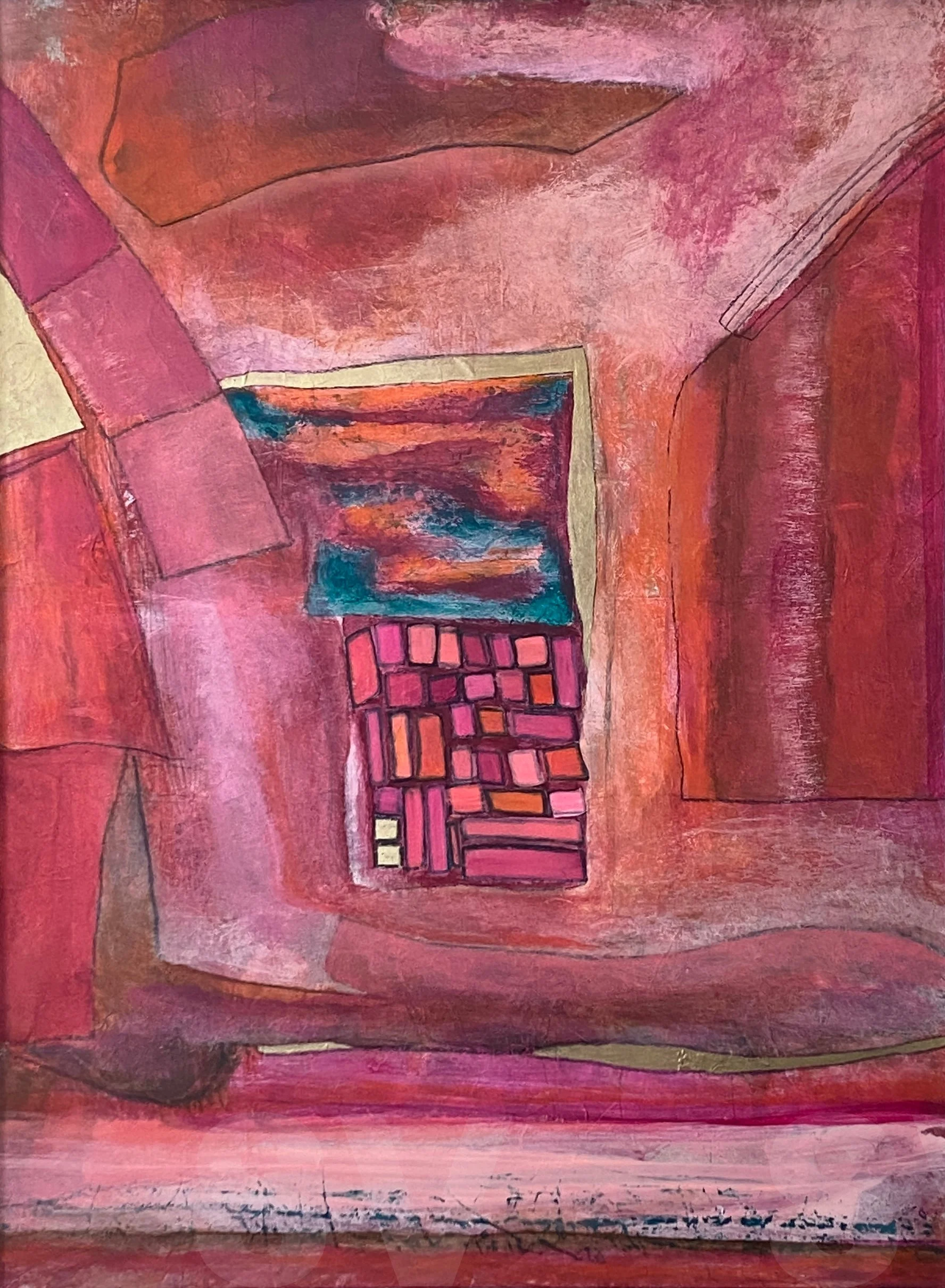 Balancing - 18" x 24" - Acrylic & China Marker on layered paper on paper board- white frame 2026