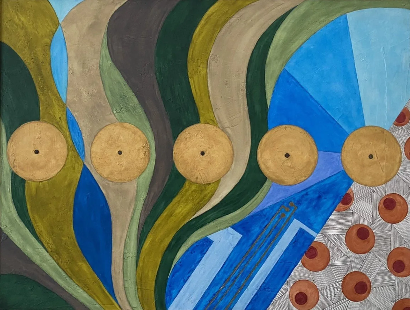 Co Existence - 24" x 18" - Oil pastel mixed media on board 2023- $964 framed