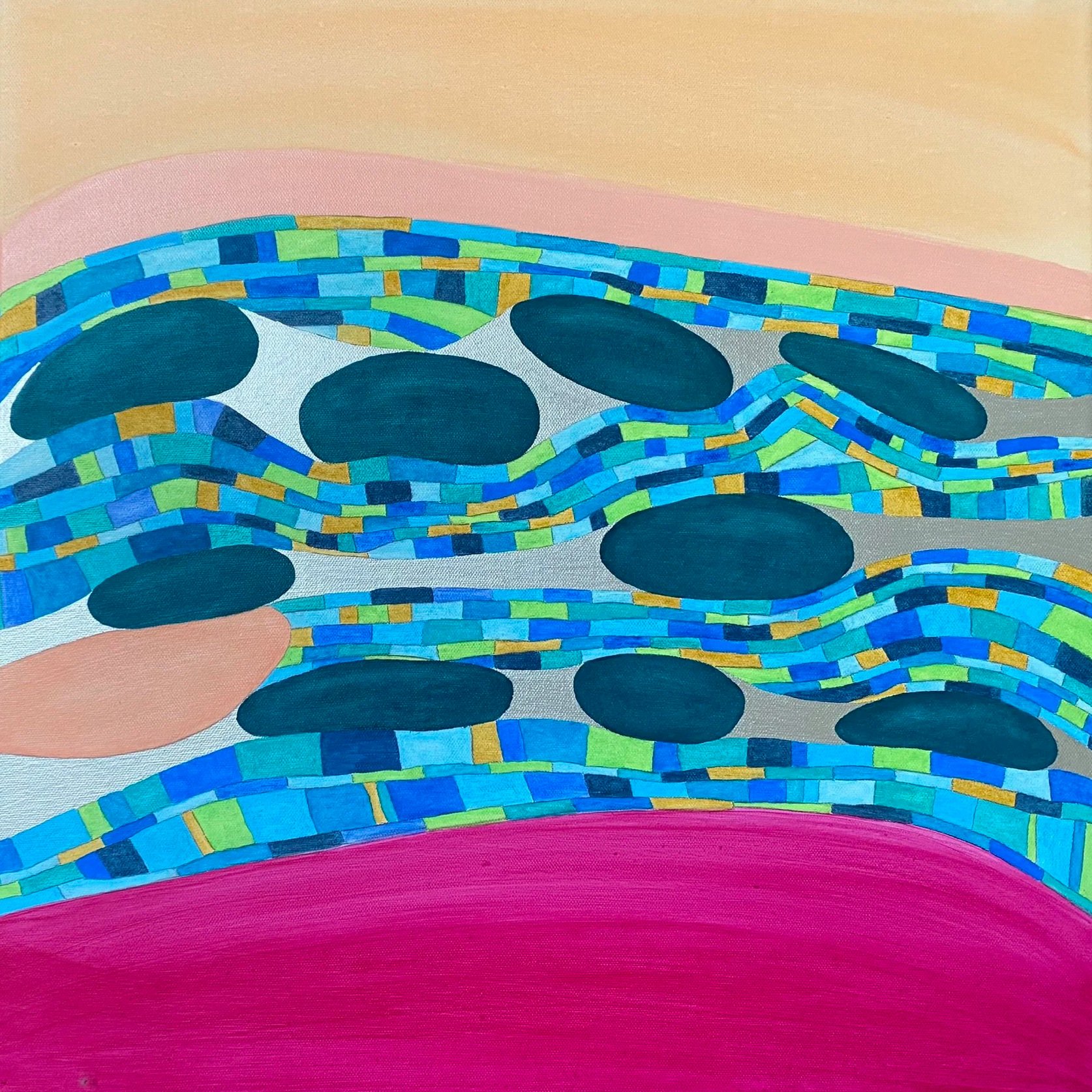 Norway - 20" x 20" - Acrylic & oil pastel on canvas 2025- $900 framed