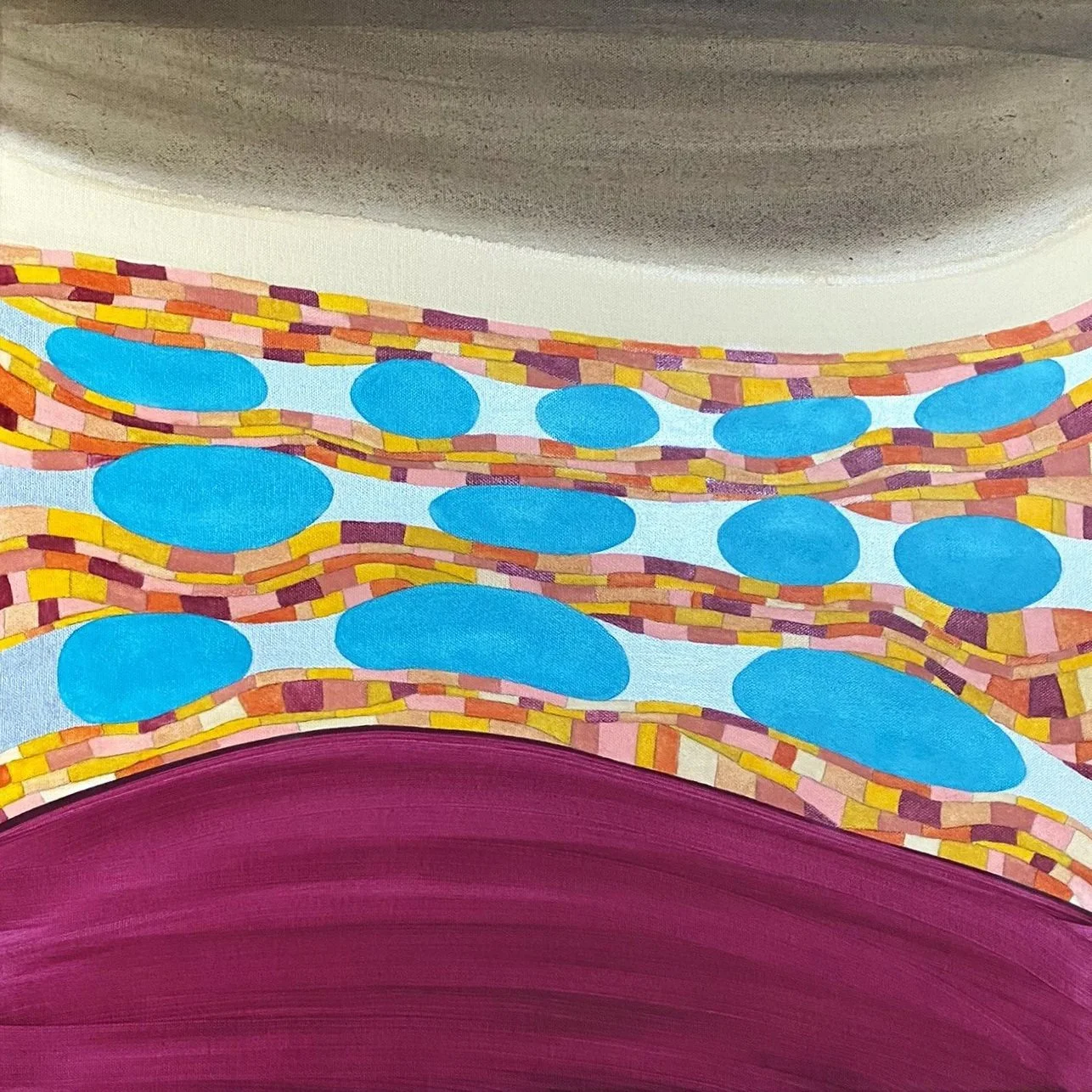 Wine Optional - 20" x 20" - Acrylic, oil pastel & silver pen on canvas 2025- $900