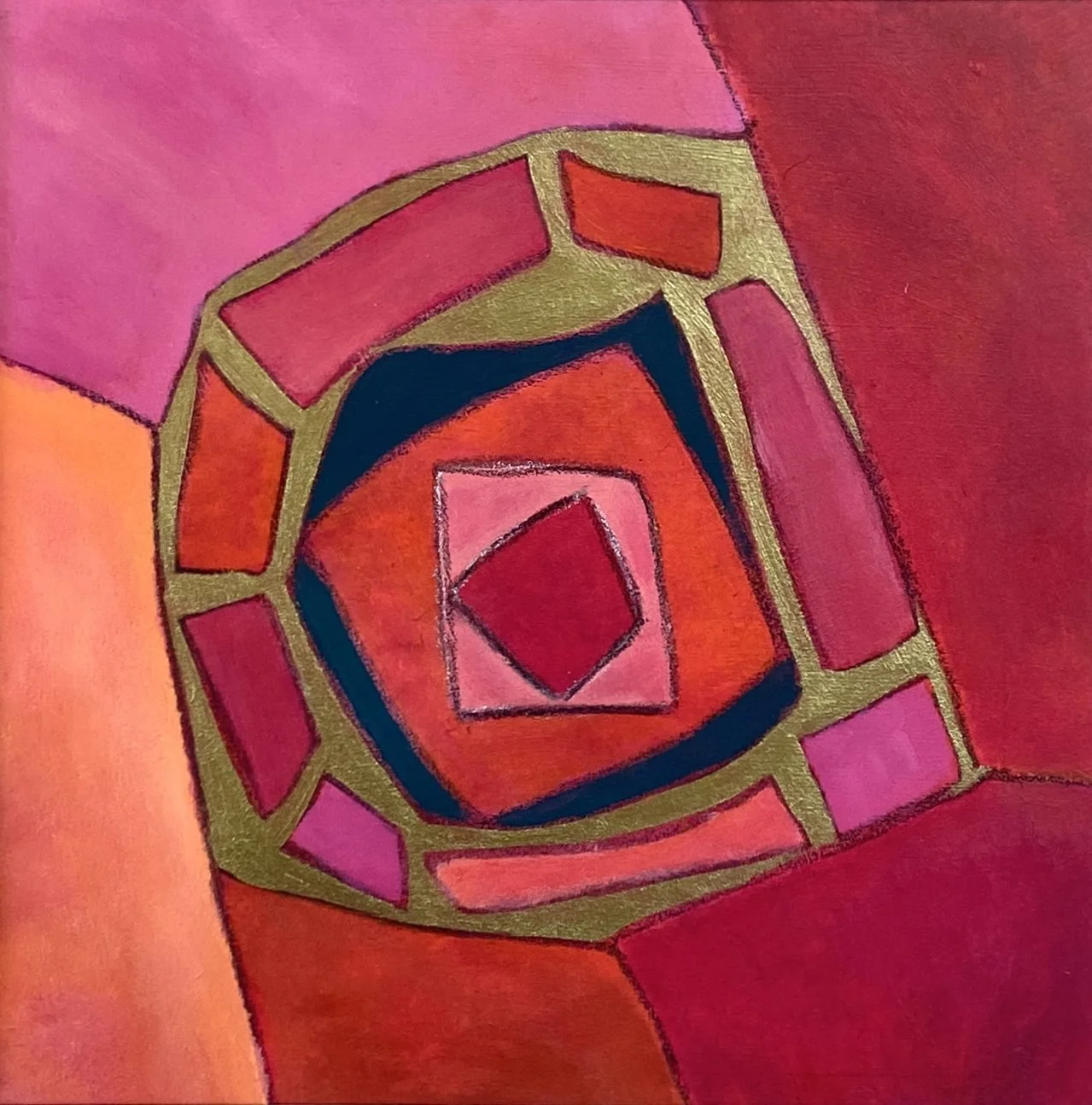FH006 - 12" x 12" - Acrylic & China marker on paper mat- white mat 2026
