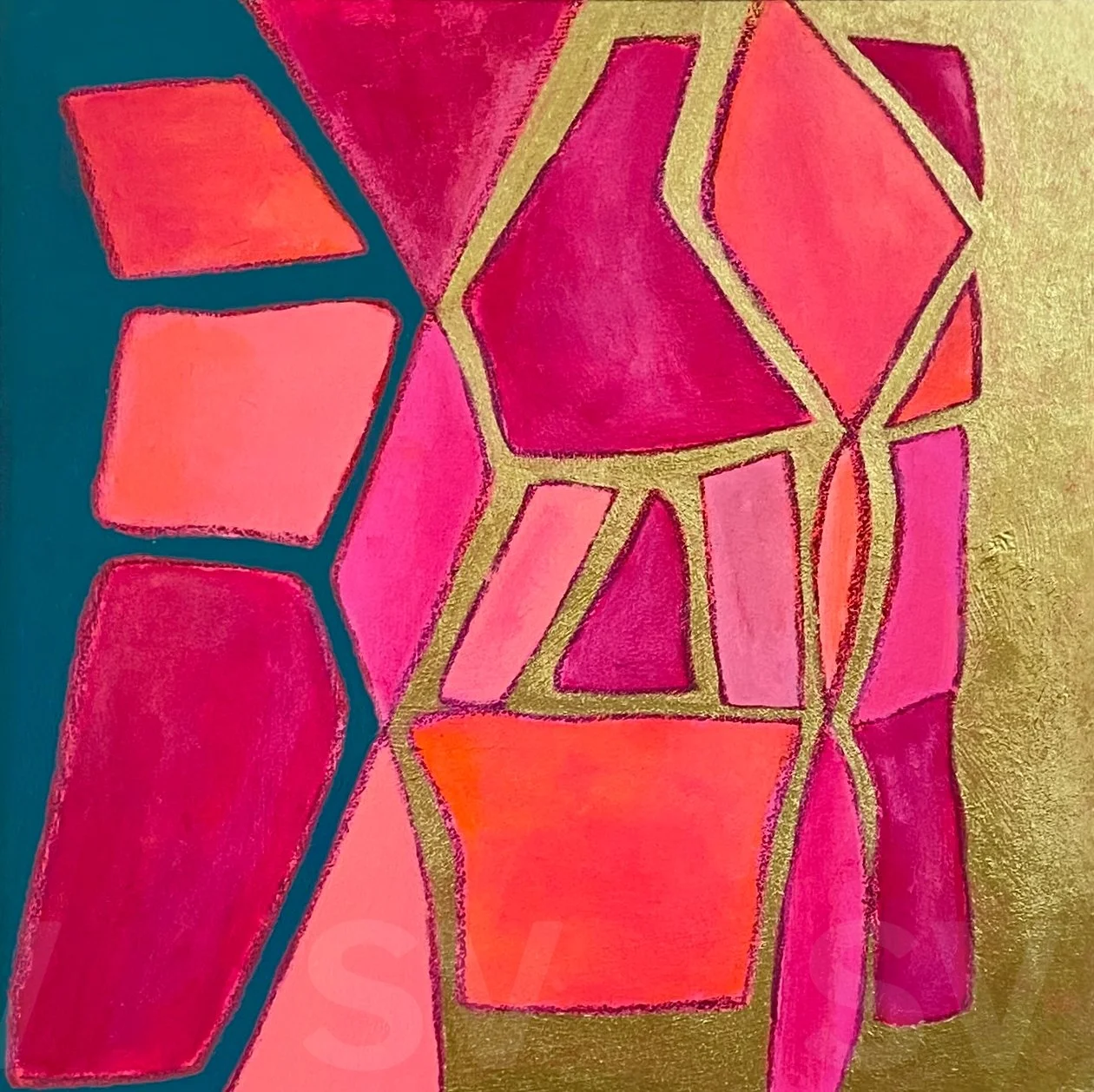 FH003 - 12" x 12"- Acrylic & China marker on paper mat- white mat 2026