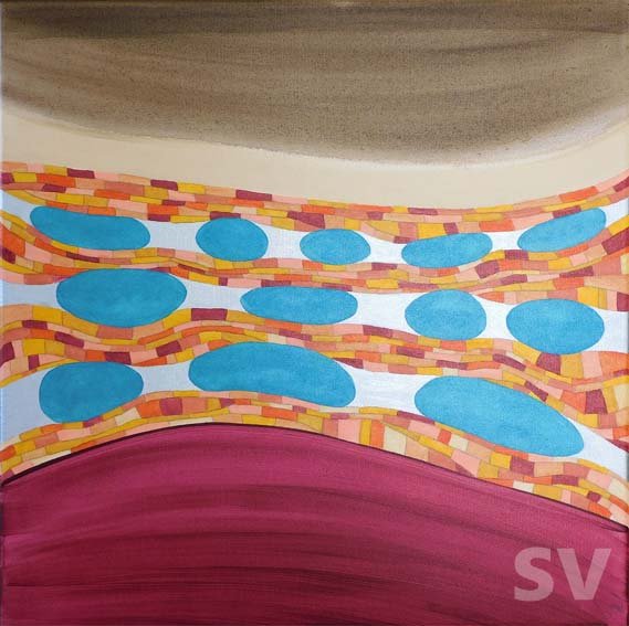 Wine Optional - 20" x 20" - Acrylic, oil pastel & silver pen on canvas 2025