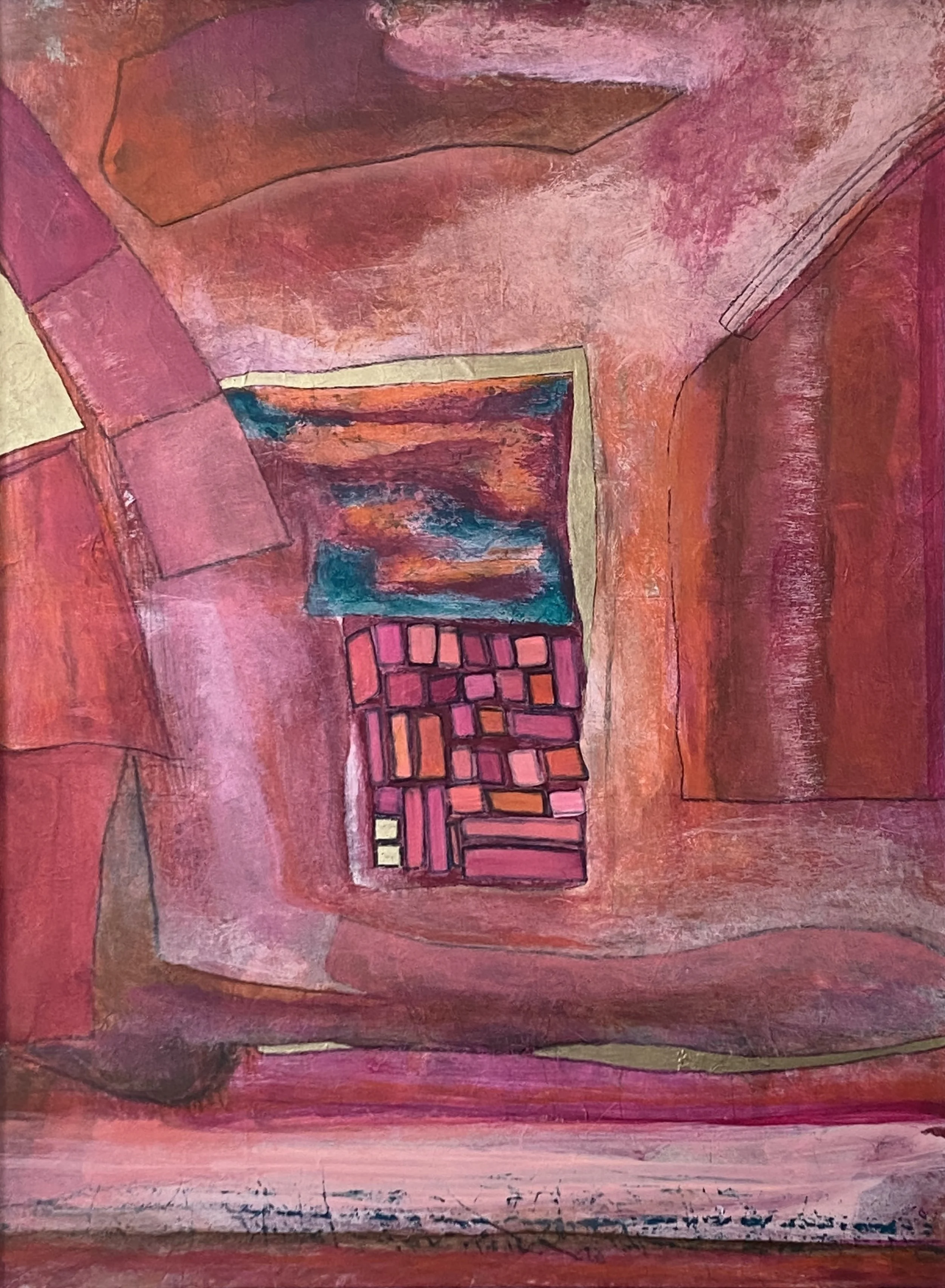 Balancing - 18" x 24" - Acrylic & China Marker on layered paper on paper board- white frame 2026