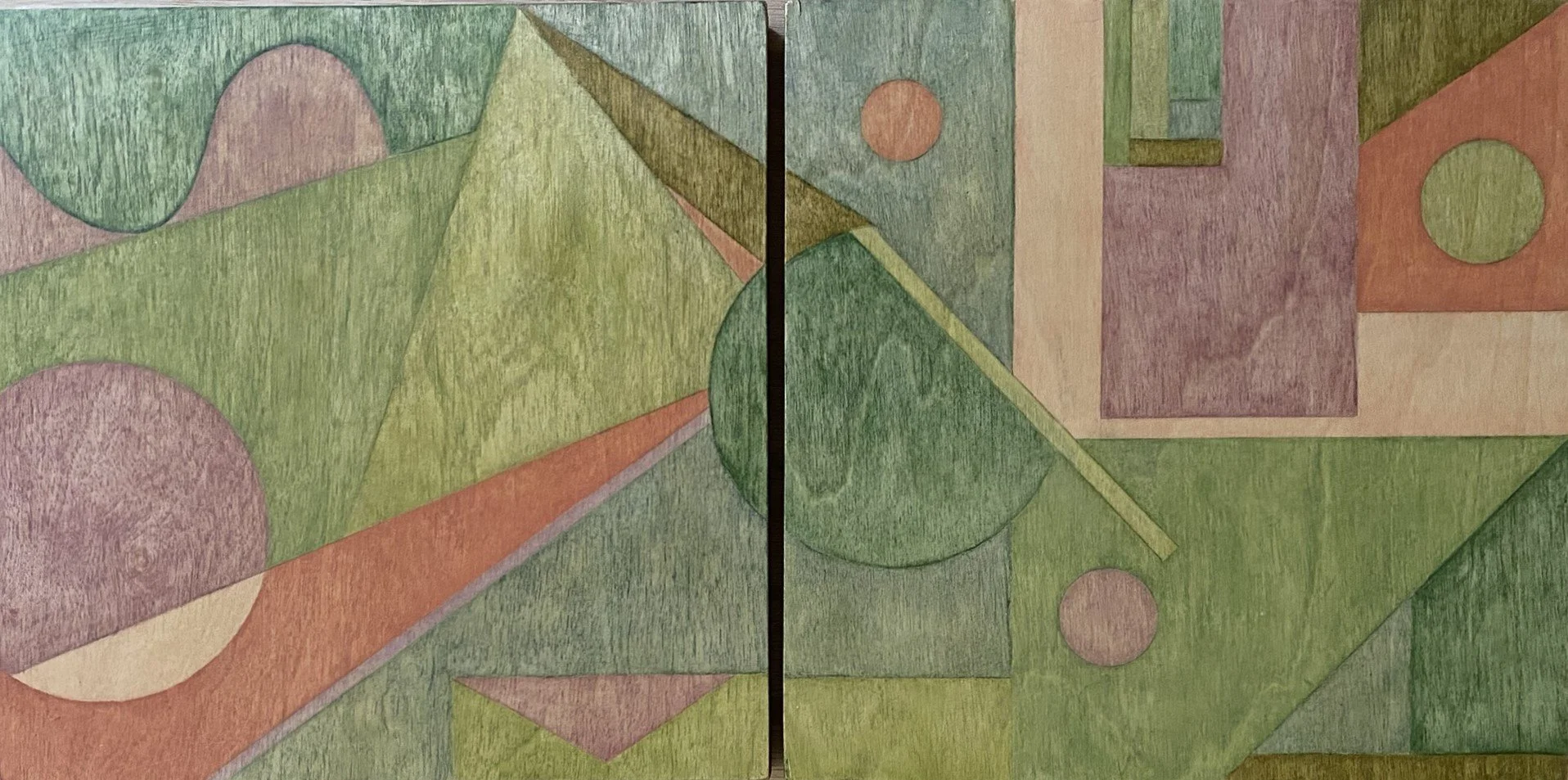 Onwood - 16" x 8" - Oil pastel on wood (diptych unframed)