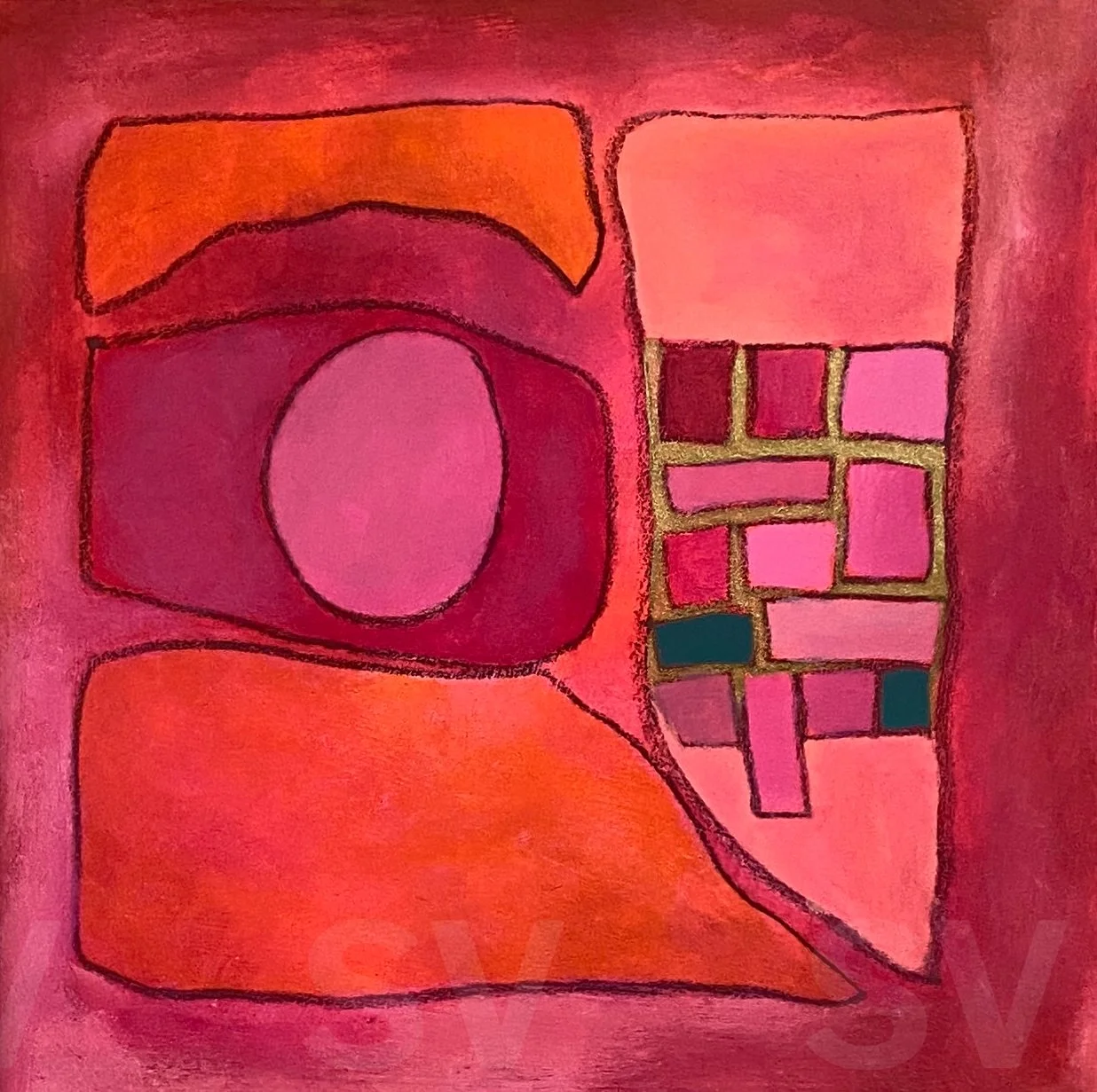 FH004 - 12" x 12" - Acrylic & China marker on paper mat- white mat 2026