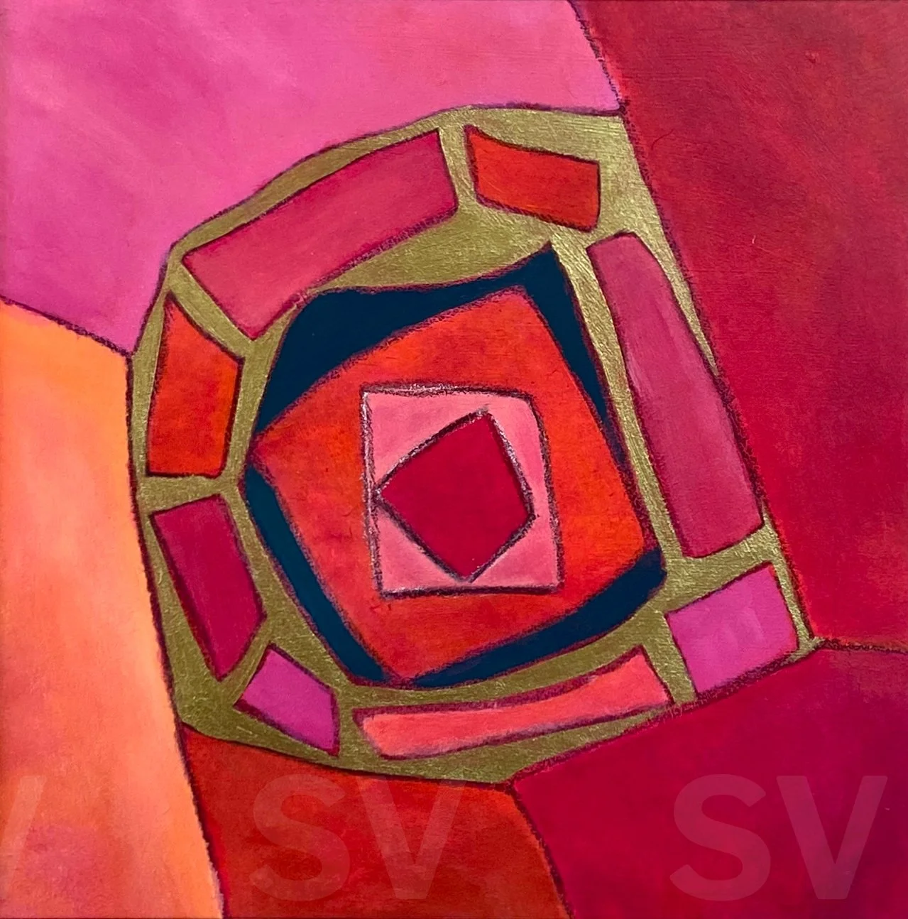 FH006 - 12" x 12" - Acrylic & China marker on paper mat- white mat 2026