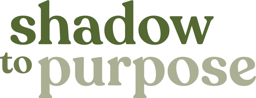 Text reading 'shadow to purpose' in various shades of green.