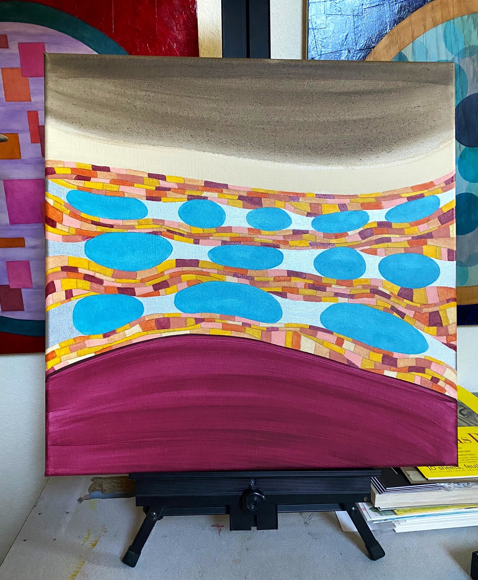 Wine Optional - 20" x 20" - Acrylic, oil pastel & silver pen on canvas (unframed) 2025