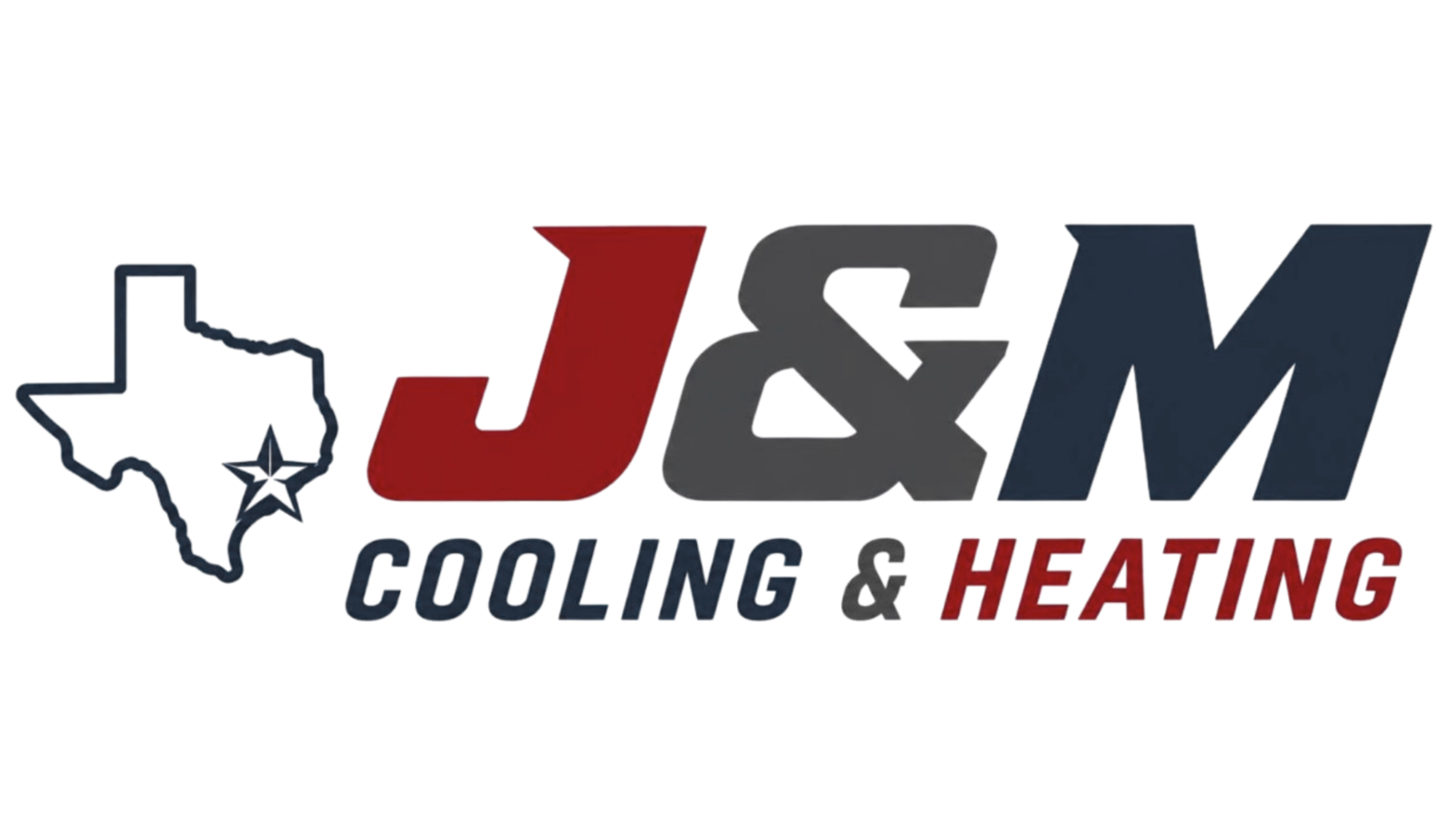 Logo of J&M Cooling & Heating featuring an outline of Texas with a star, the initials J, & M in red and navy, and the words "Cooling & Heating" beneath.