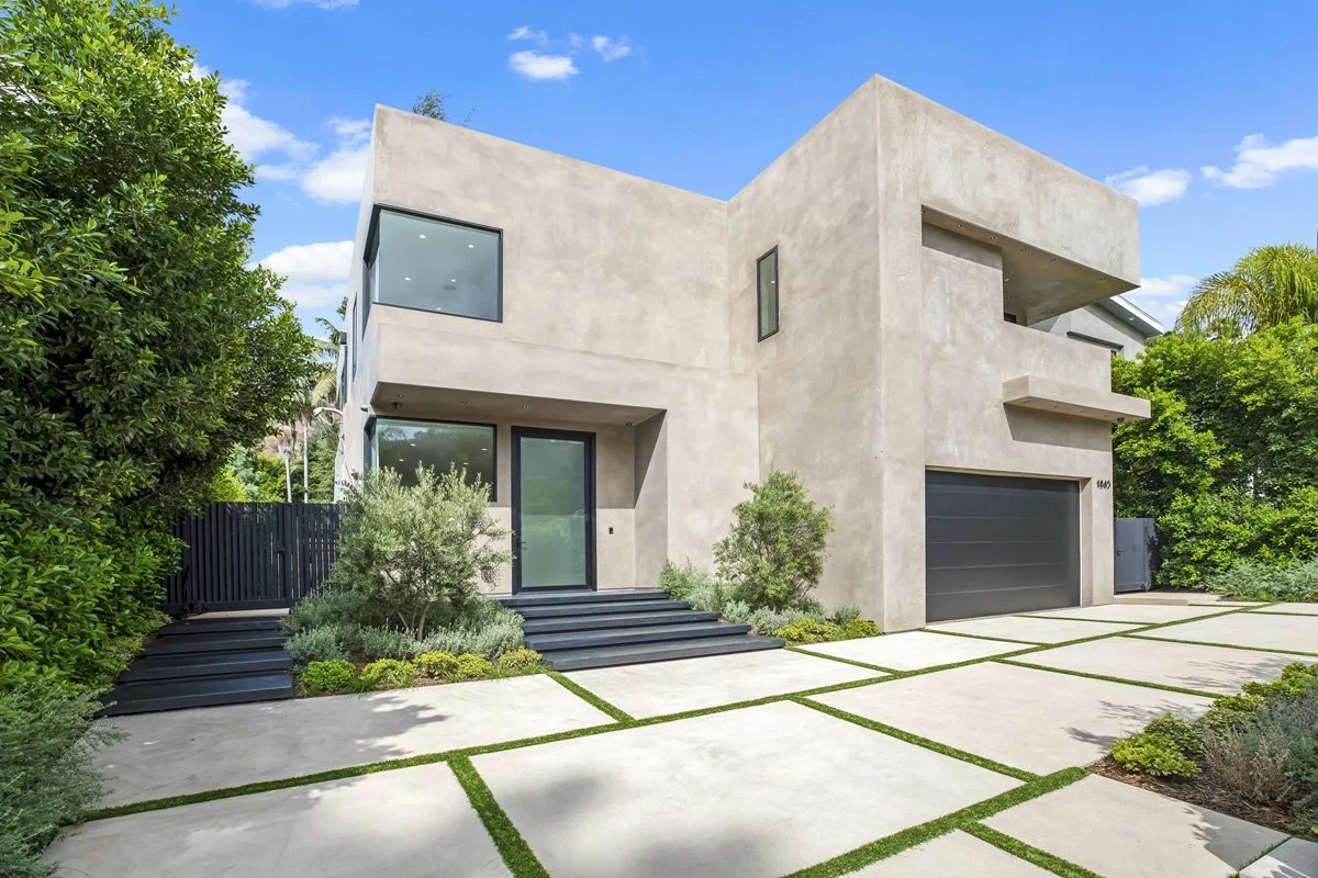 Beverly Hills contemporary residence with minimalist driveway design and private gated entry