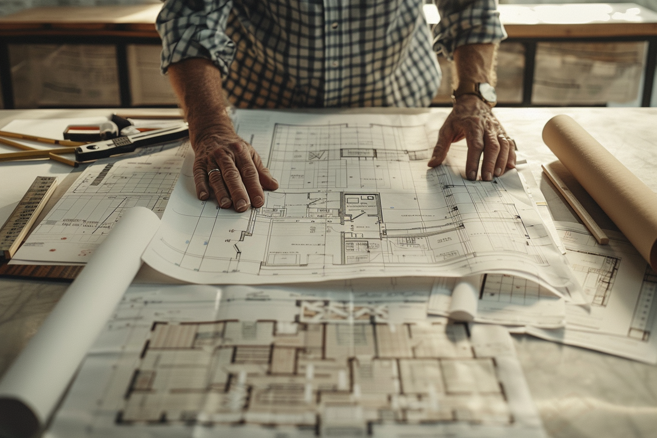 Architectural plans and permit documents used for a Los Angeles residential construction project.