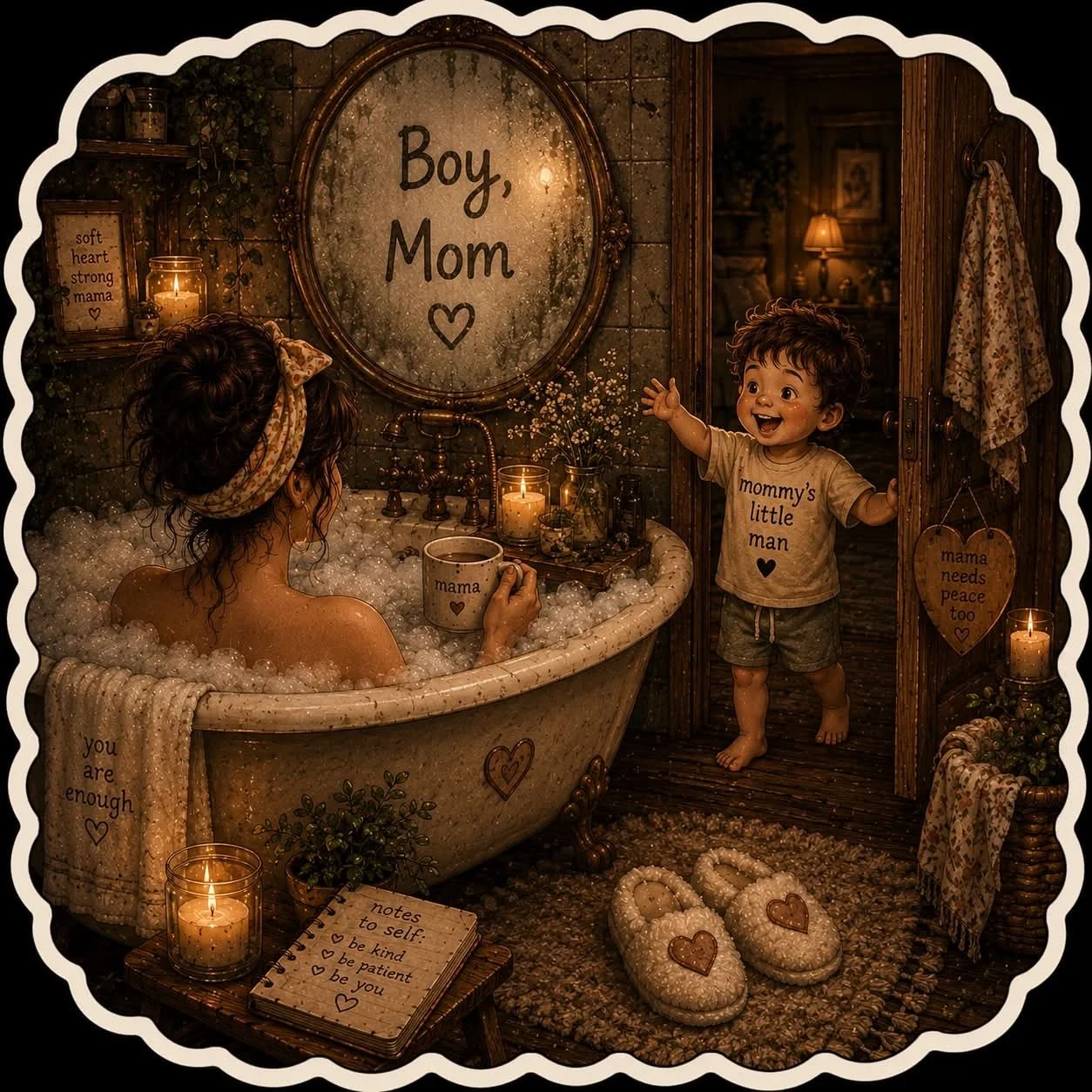 Boy, mom bubble bath final sticker 3 1/2 inch