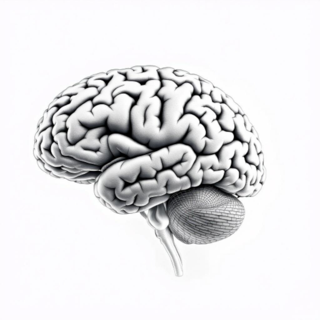 A digital illustration of a human brain with an exaggerated and highly detailed cerebellum, showing a 3D anatomical structure.