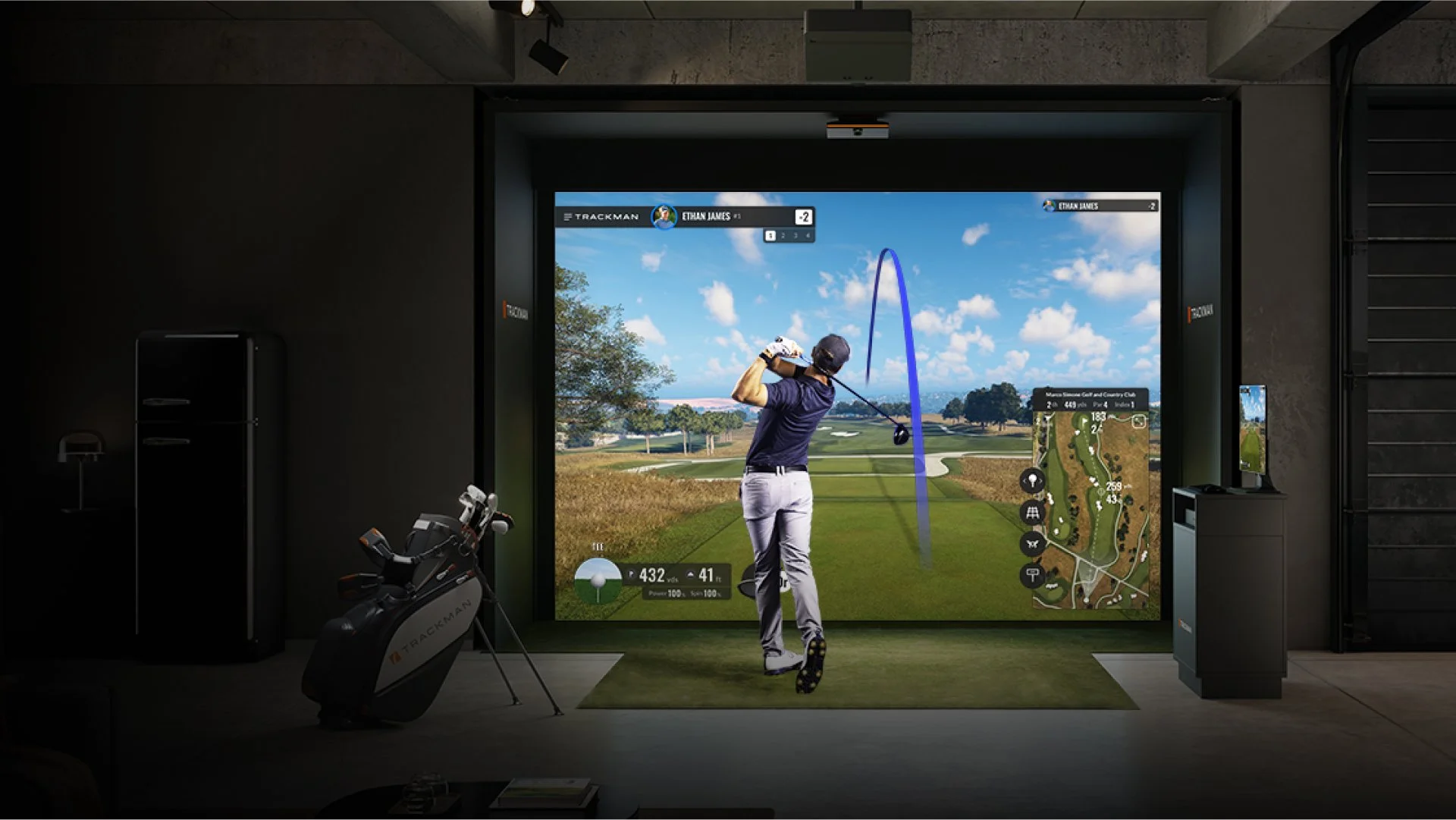 Golfer practicing with TrackMan iO at Home Turf Golf in Miami