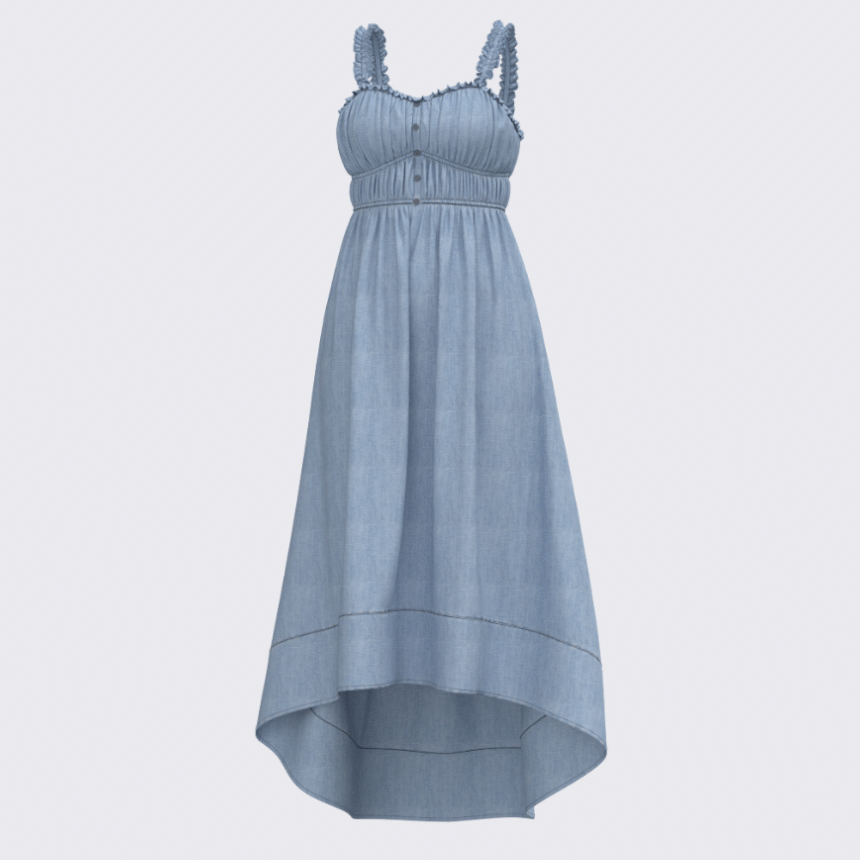 ruffle shirring dress set up CHAMBRAY.gif