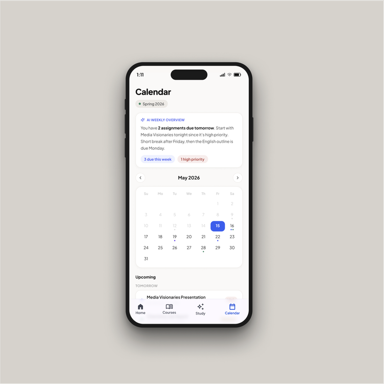 Calendar screen