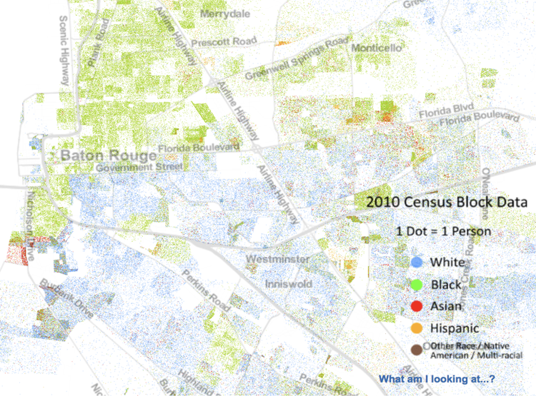 Racial map of Baton Rouge, LA, 2010 Census