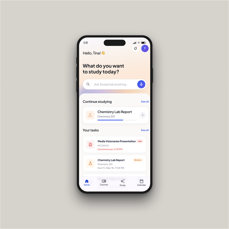 Home page screen