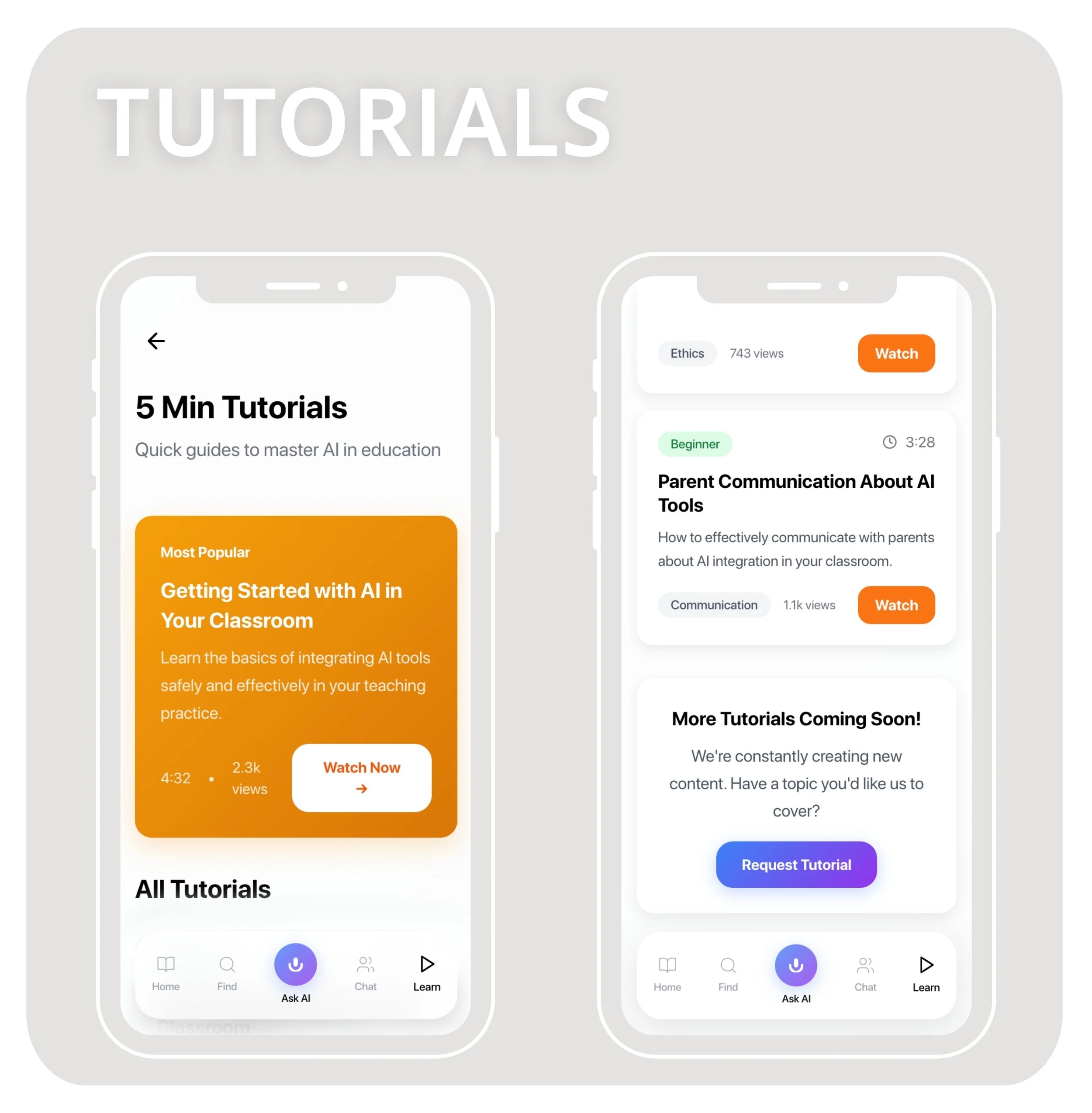 Tutorials screen