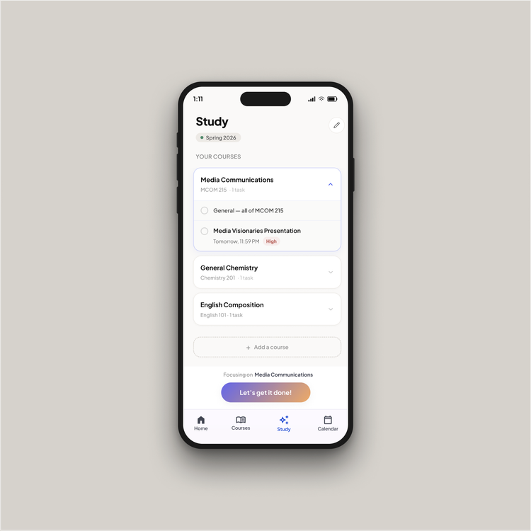 Study main page screen