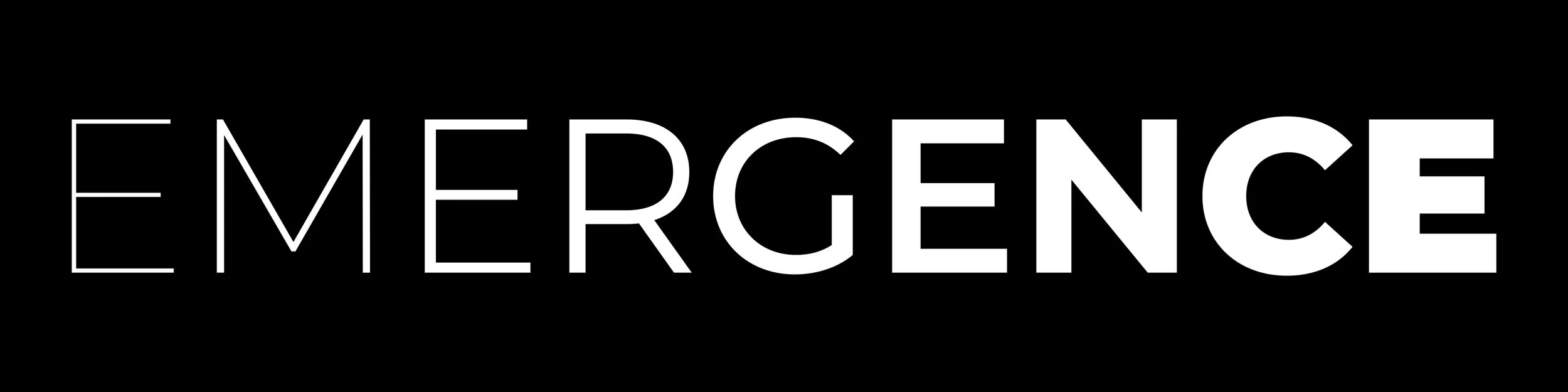 Emergence wordmark, white on black