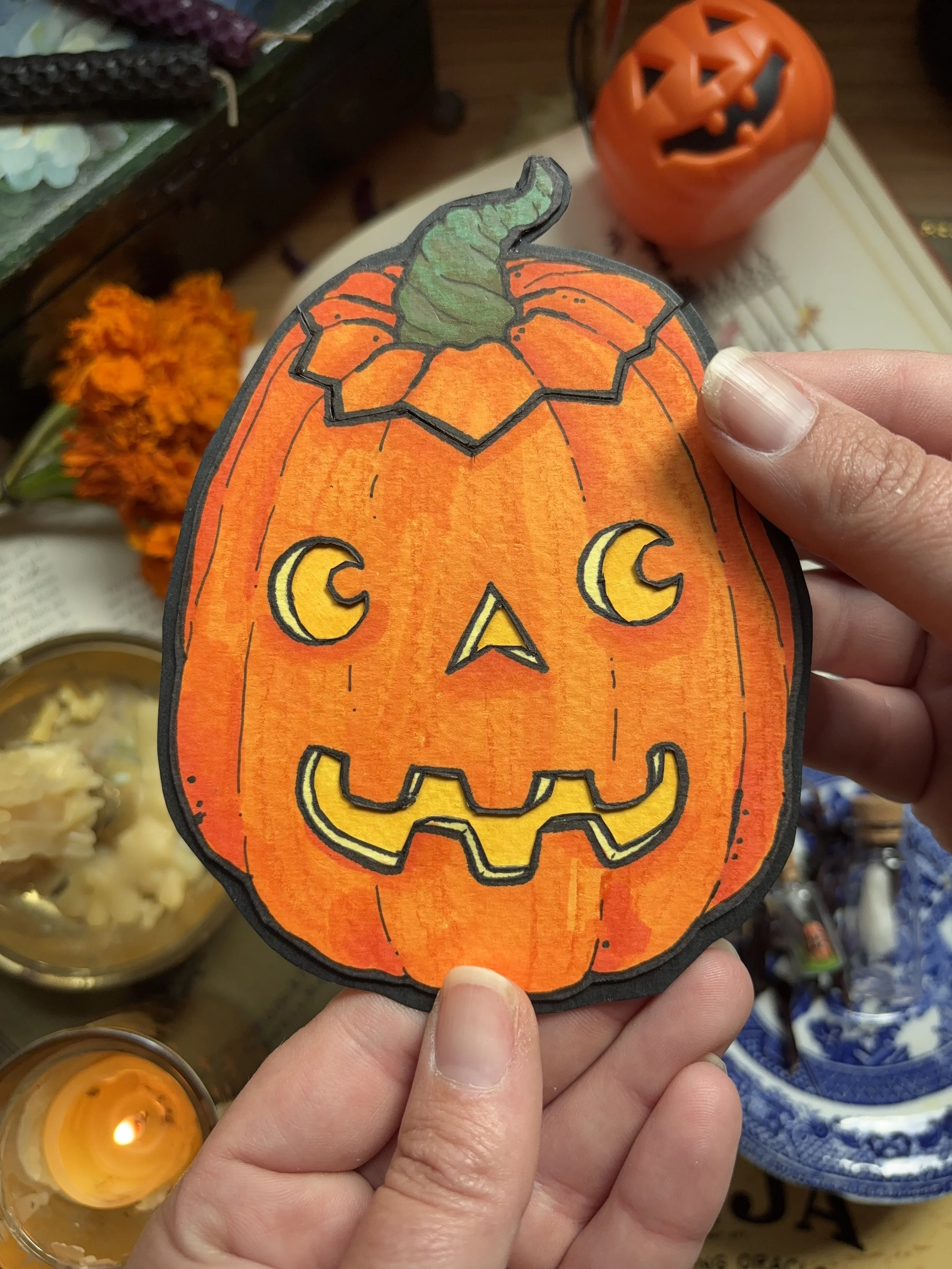 (2/2) Cut and layered paper greeting card with pop-out ghost and candle; the "making of" video for this card went viral on Instagram (SOLD)