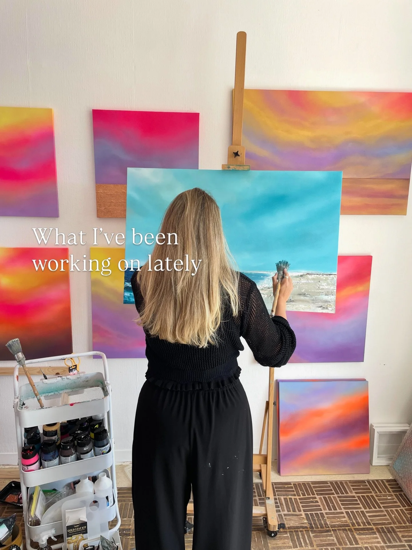 A little round-up of what&rsquo;s been keeping me busy lately ✨
Paint-covered hands, layered skies, moody seas, studio mess and lots of quiet hours bringing these pieces to life.

All of these and more will be coming with me to the Highcliffe Food &a