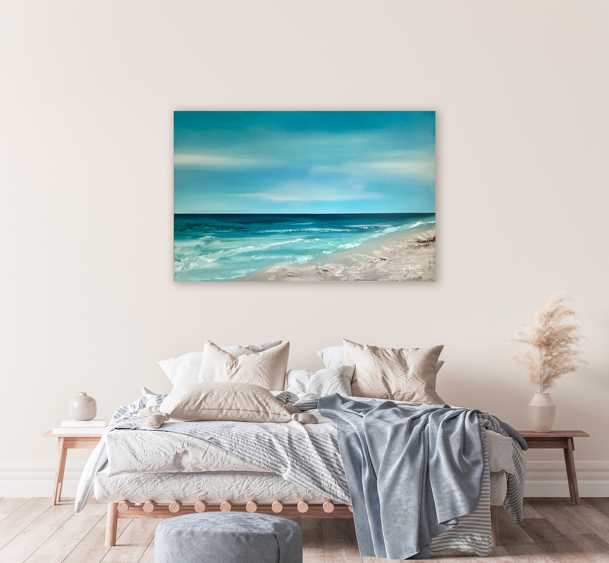 Abstract Acrylic Original Painting - An art commission piece, inspired by the collector's home in the Dominican Republic. White sands and blue skies.